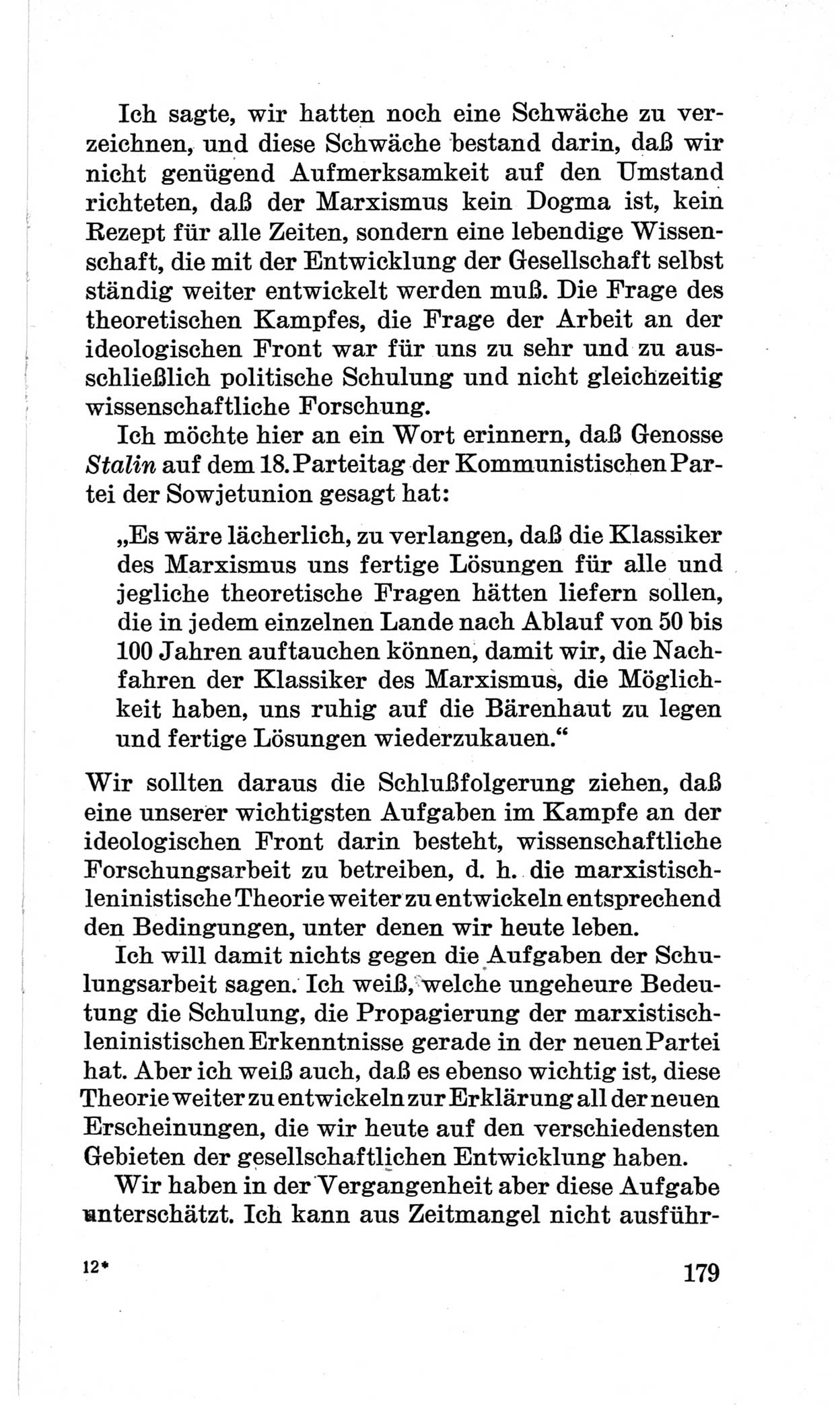 Bericht über die Verhandlungen des 15. Parteitages der Kommunistischen Partei Deutschlands (KPD) [Sowjetische Besatzungszone (SBZ) Deutschlands] am 19. und 20. April 1946 in Berlin, Seite 179 (Ber. Verh. 15. PT KPD SBZ Dtl. 1946, S. 179)