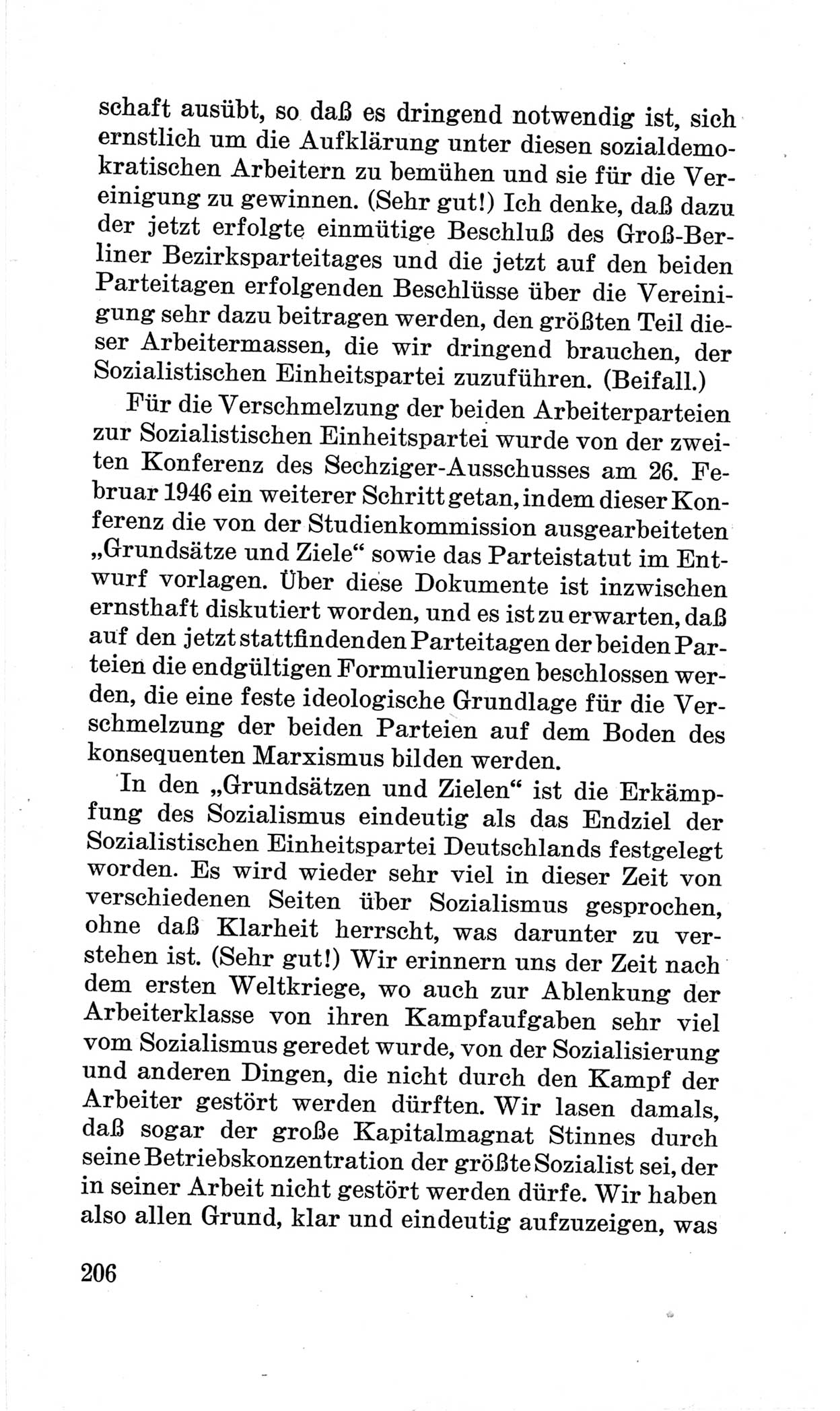 Bericht über die Verhandlungen des 15. Parteitages der Kommunistischen Partei Deutschlands (KPD) [Sowjetische Besatzungszone (SBZ) Deutschlands] am 19. und 20. April 1946 in Berlin, Seite 206 (Ber. Verh. 15. PT KPD SBZ Dtl. 1946, S. 206)