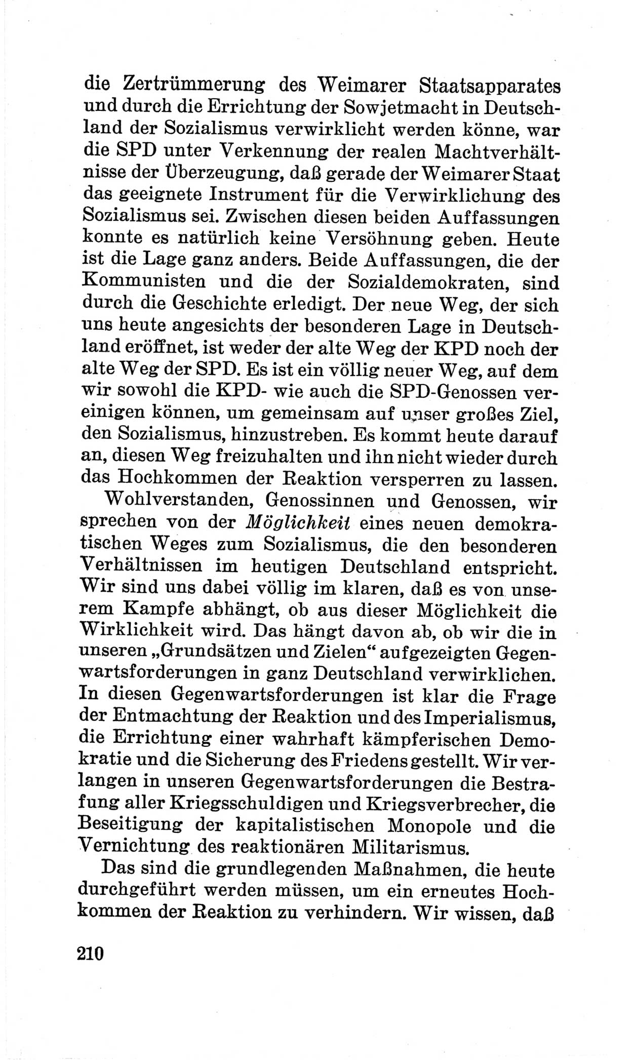 Bericht über die Verhandlungen des 15. Parteitages der Kommunistischen Partei Deutschlands (KPD) [Sowjetische Besatzungszone (SBZ) Deutschlands] am 19. und 20. April 1946 in Berlin, Seite 210 (Ber. Verh. 15. PT KPD SBZ Dtl. 1946, S. 210)