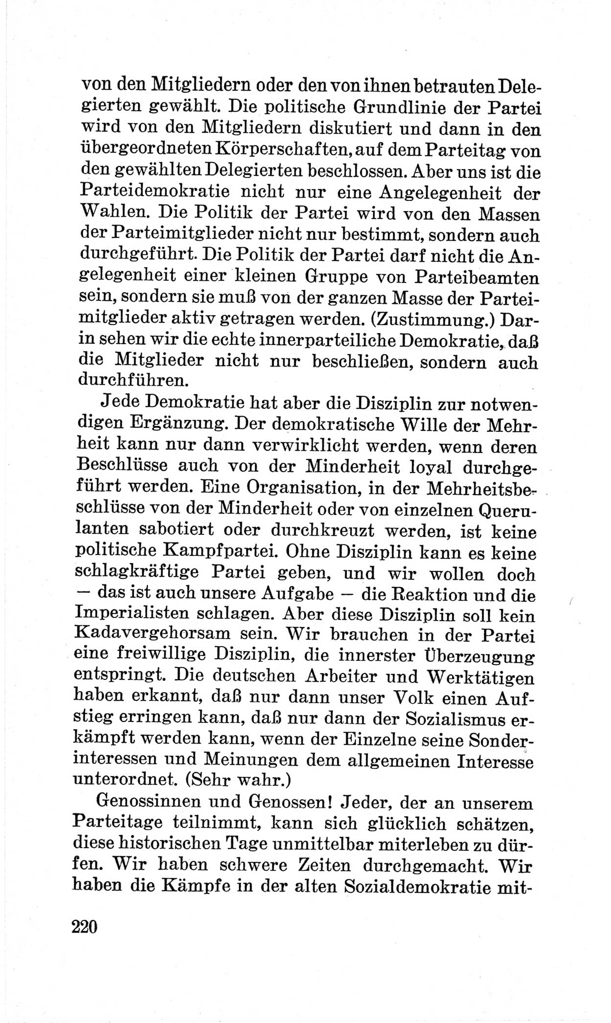 Bericht über die Verhandlungen des 15. Parteitages der Kommunistischen Partei Deutschlands (KPD) [Sowjetische Besatzungszone (SBZ) Deutschlands] am 19. und 20. April 1946 in Berlin, Seite 220 (Ber. Verh. 15. PT KPD SBZ Dtl. 1946, S. 220)