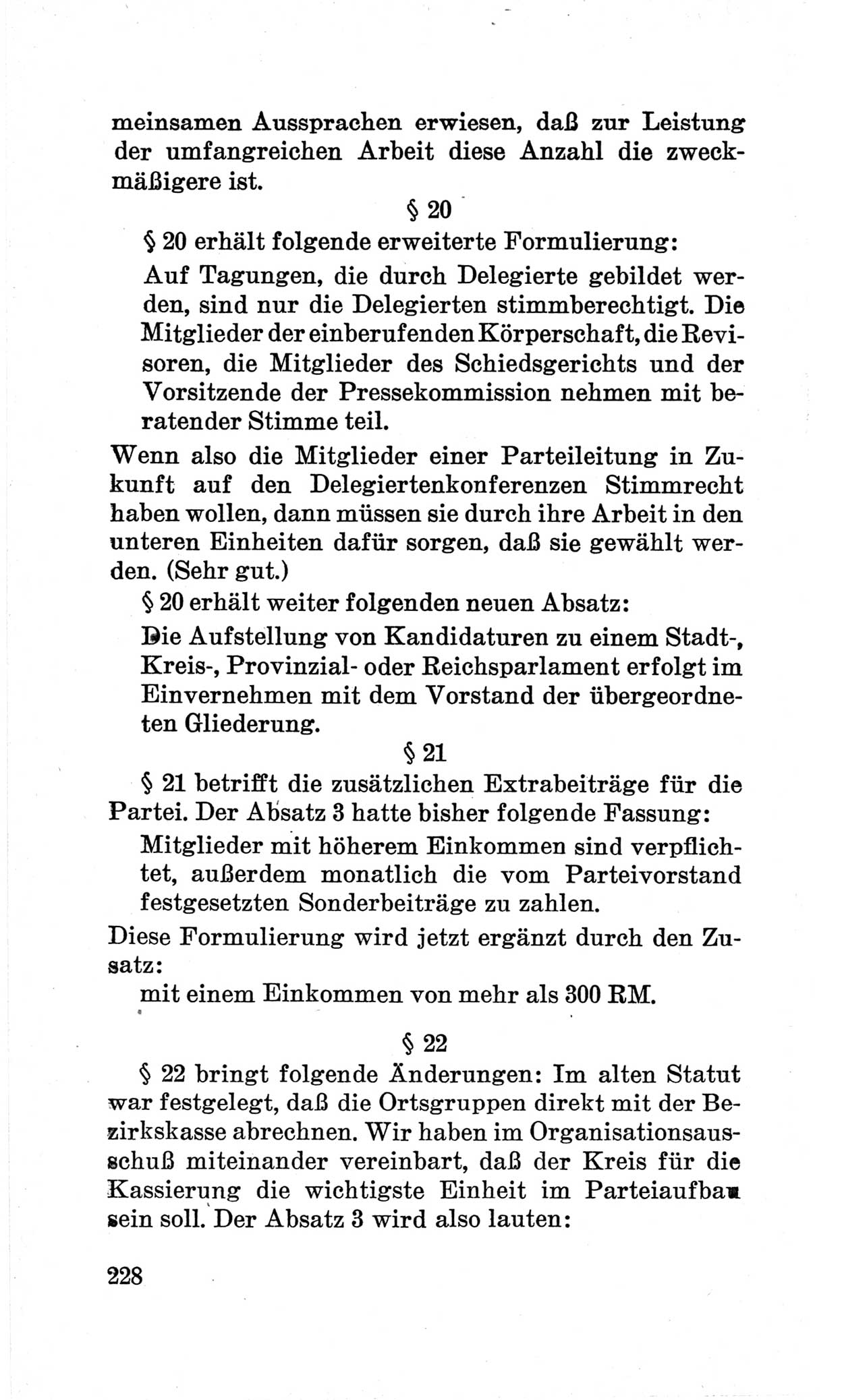 Bericht über die Verhandlungen des 15. Parteitages der Kommunistischen Partei Deutschlands (KPD) [Sowjetische Besatzungszone (SBZ) Deutschlands] am 19. und 20. April 1946 in Berlin, Seite 228 (Ber. Verh. 15. PT KPD SBZ Dtl. 1946, S. 228)