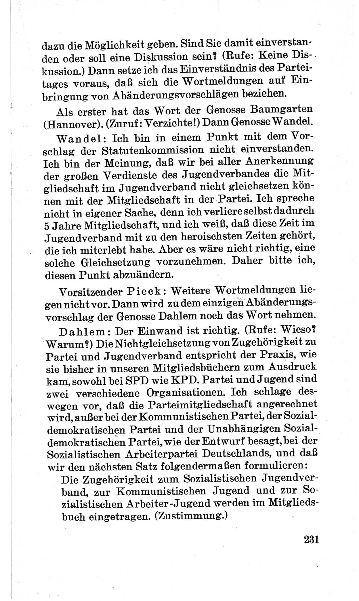 Bericht über die Verhandlungen des 15. Parteitages der Kommunistischen Partei Deutschlands (KPD) [Sowjetische Besatzungszone (SBZ) Deutschlands] am 19. und 20. April 1946 in Berlin, Seite 231 (Ber. Verh. 15. PT KPD SBZ Dtl. 1946, S. 231)