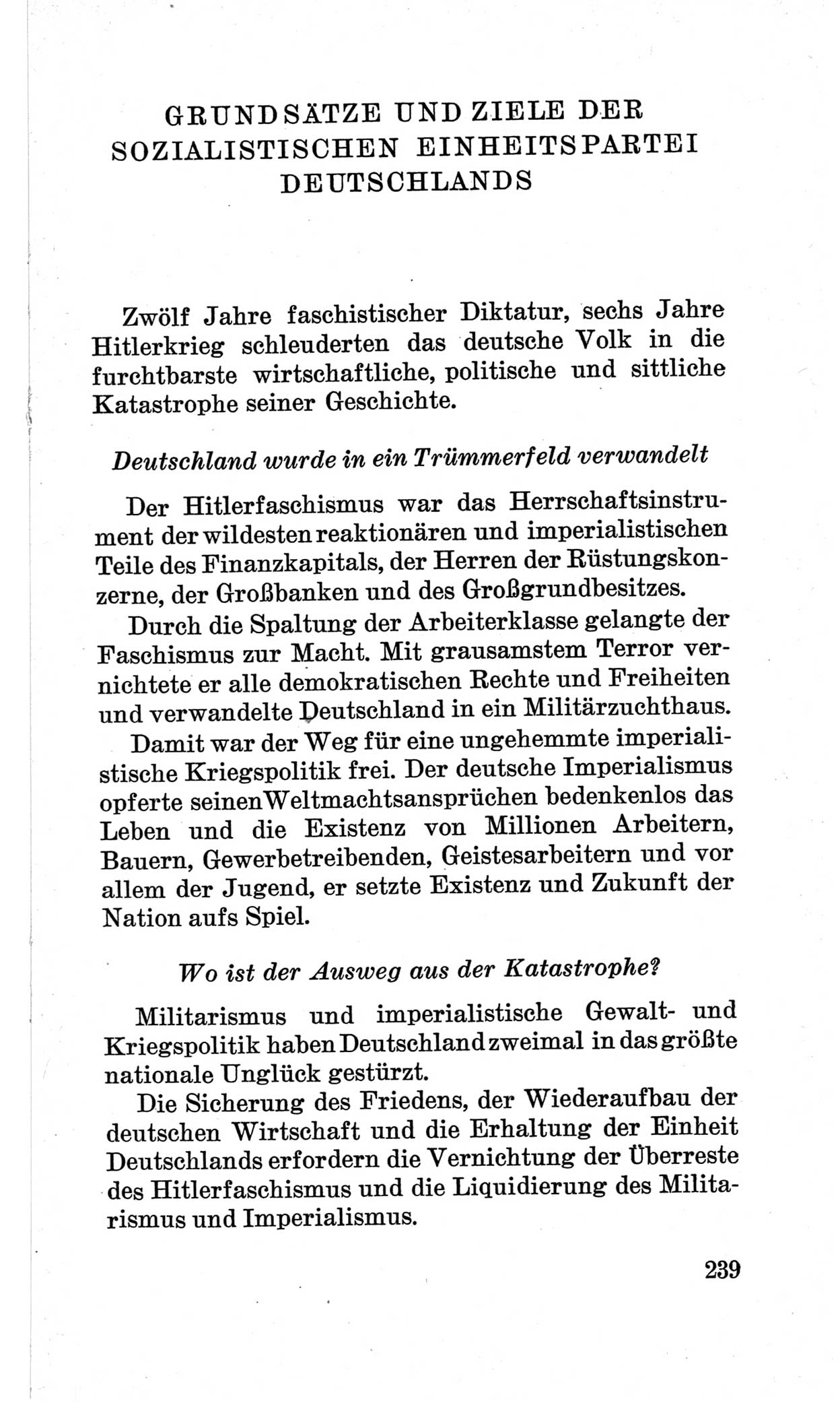 Bericht über die Verhandlungen des 15. Parteitages der Kommunistischen Partei Deutschlands (KPD) [Sowjetische Besatzungszone (SBZ) Deutschlands] am 19. und 20. April 1946 in Berlin, Seite 239 (Ber. Verh. 15. PT KPD SBZ Dtl. 1946, S. 239)