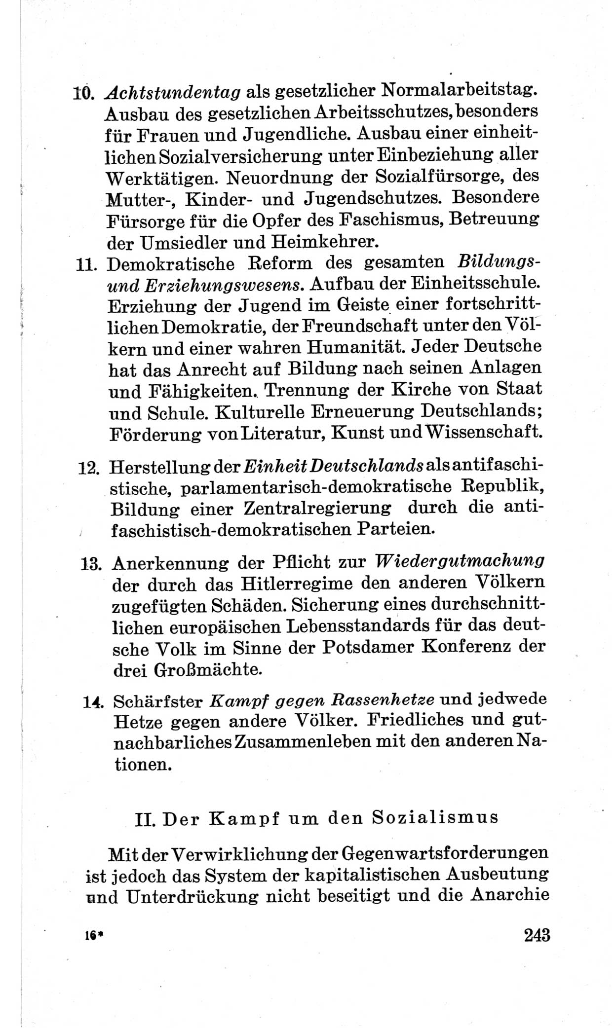 Bericht über die Verhandlungen des 15. Parteitages der Kommunistischen Partei Deutschlands (KPD) [Sowjetische Besatzungszone (SBZ) Deutschlands] am 19. und 20. April 1946 in Berlin, Seite 243 (Ber. Verh. 15. PT KPD SBZ Dtl. 1946, S. 243)