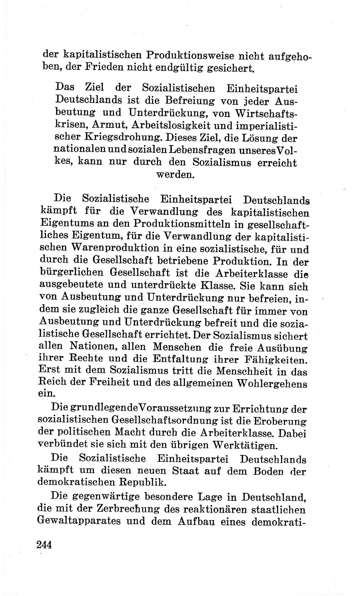 Bericht über die Verhandlungen des 15. Parteitages der Kommunistischen Partei Deutschlands (KPD) [Sowjetische Besatzungszone (SBZ) Deutschlands] am 19. und 20. April 1946 in Berlin, Seite 244 (Ber. Verh. 15. PT KPD SBZ Dtl. 1946, S. 244)