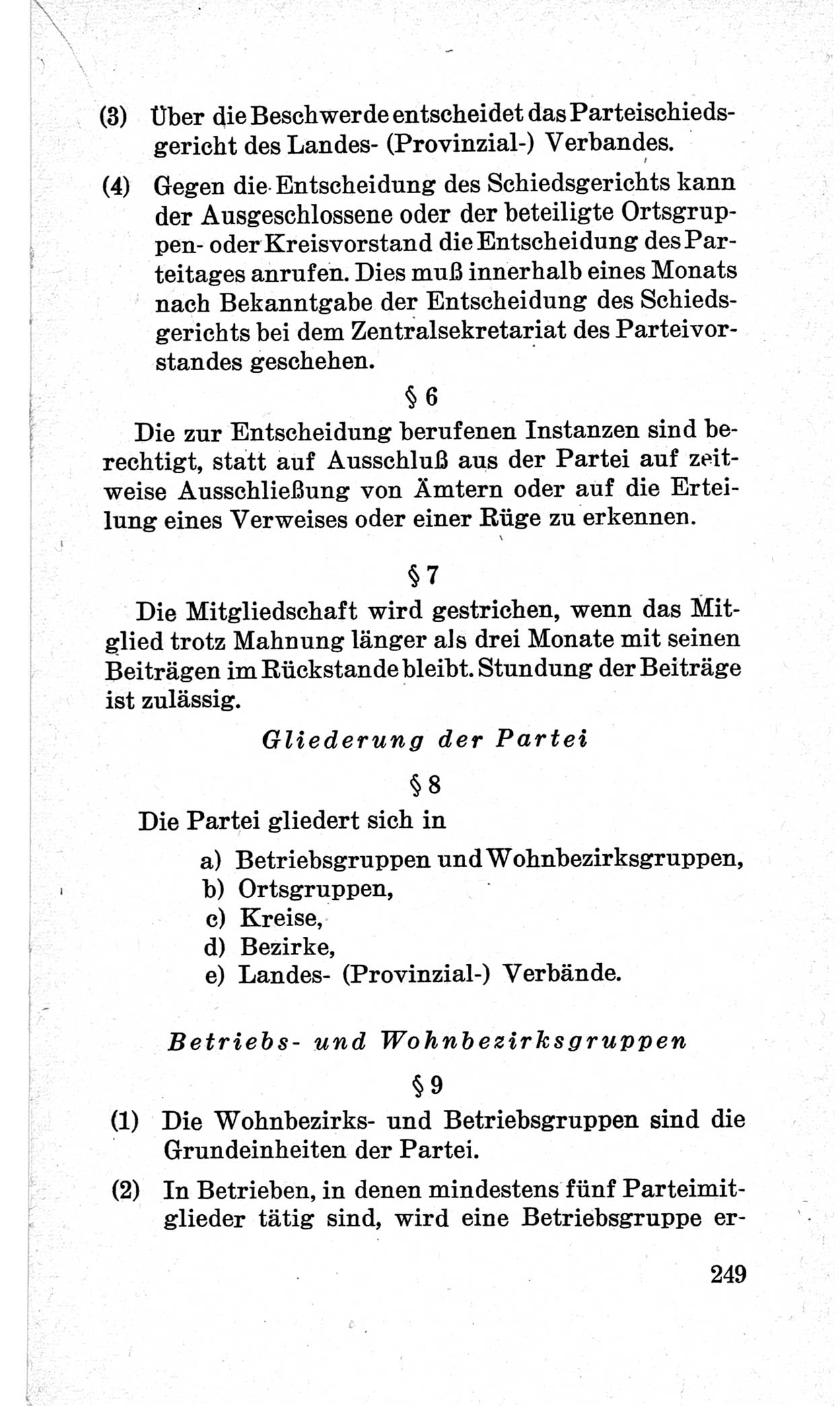 Bericht über die Verhandlungen des 15. Parteitages der Kommunistischen Partei Deutschlands (KPD) [Sowjetische Besatzungszone (SBZ) Deutschlands] am 19. und 20. April 1946 in Berlin, Seite 249 (Ber. Verh. 15. PT KPD SBZ Dtl. 1946, S. 249)