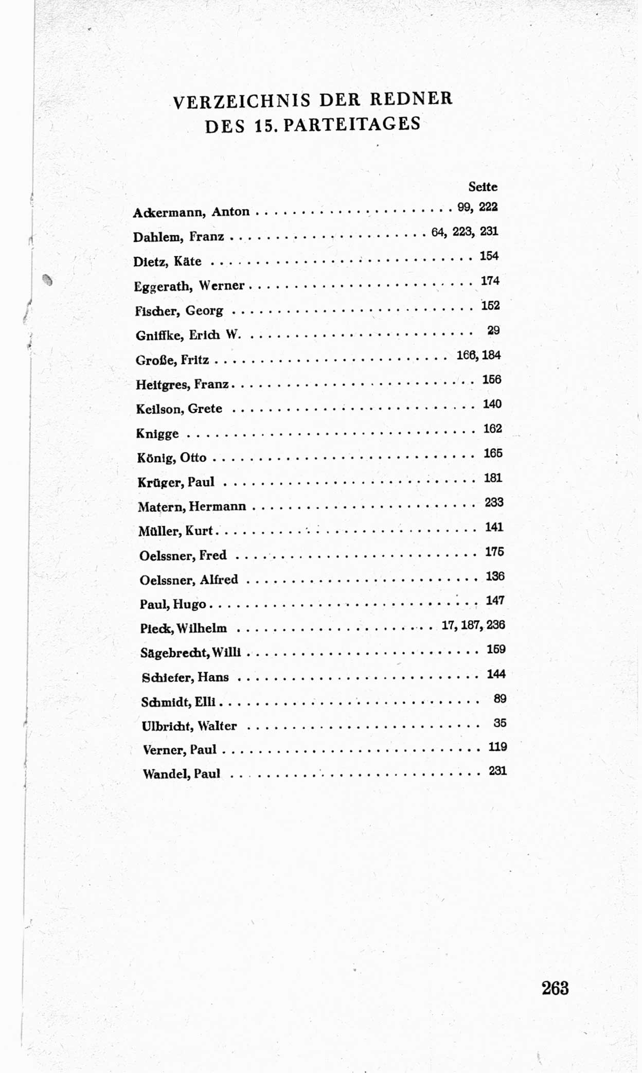 Bericht über die Verhandlungen des 15. Parteitages der Kommunistischen Partei Deutschlands (KPD) [Sowjetische Besatzungszone (SBZ) Deutschlands] am 19. und 20. April 1946 in Berlin, Seite 263 (Ber. Verh. 15. PT KPD SBZ Dtl. 1946, S. 263)