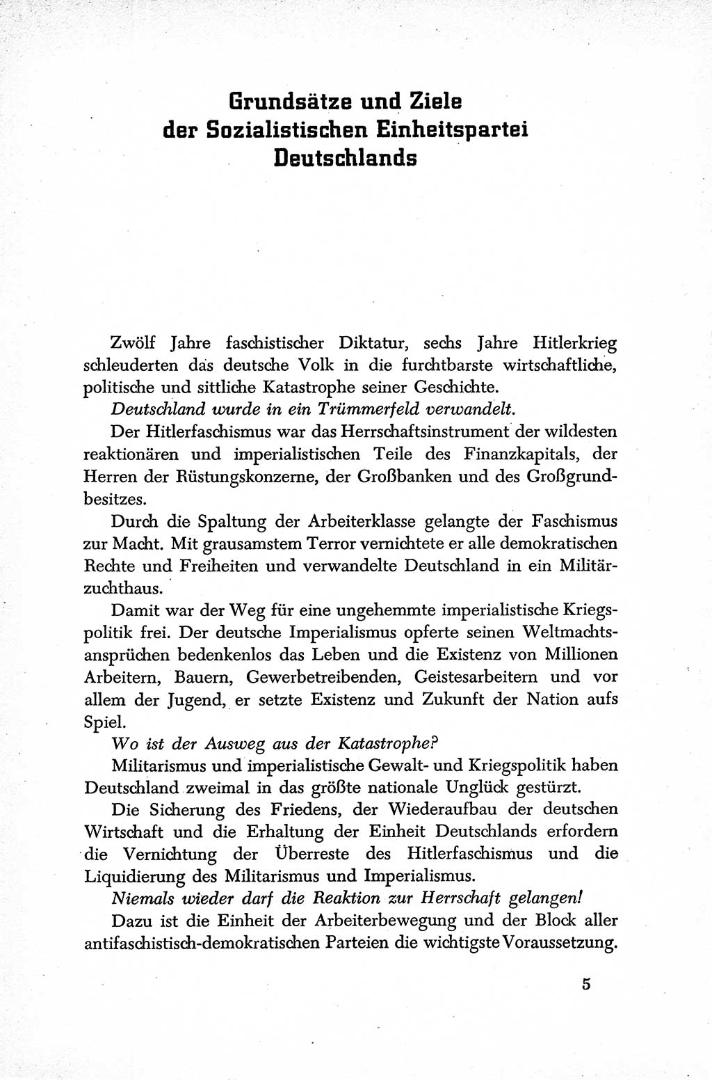 Dokumente der Sozialistischen Einheitspartei Deutschlands (SED) [Sowjetische Besatzungszone (SBZ) Deutschlands] 1946-1948, Seite 5 (Dok. SED SBZ Dtl. 1946-1948, S. 5)