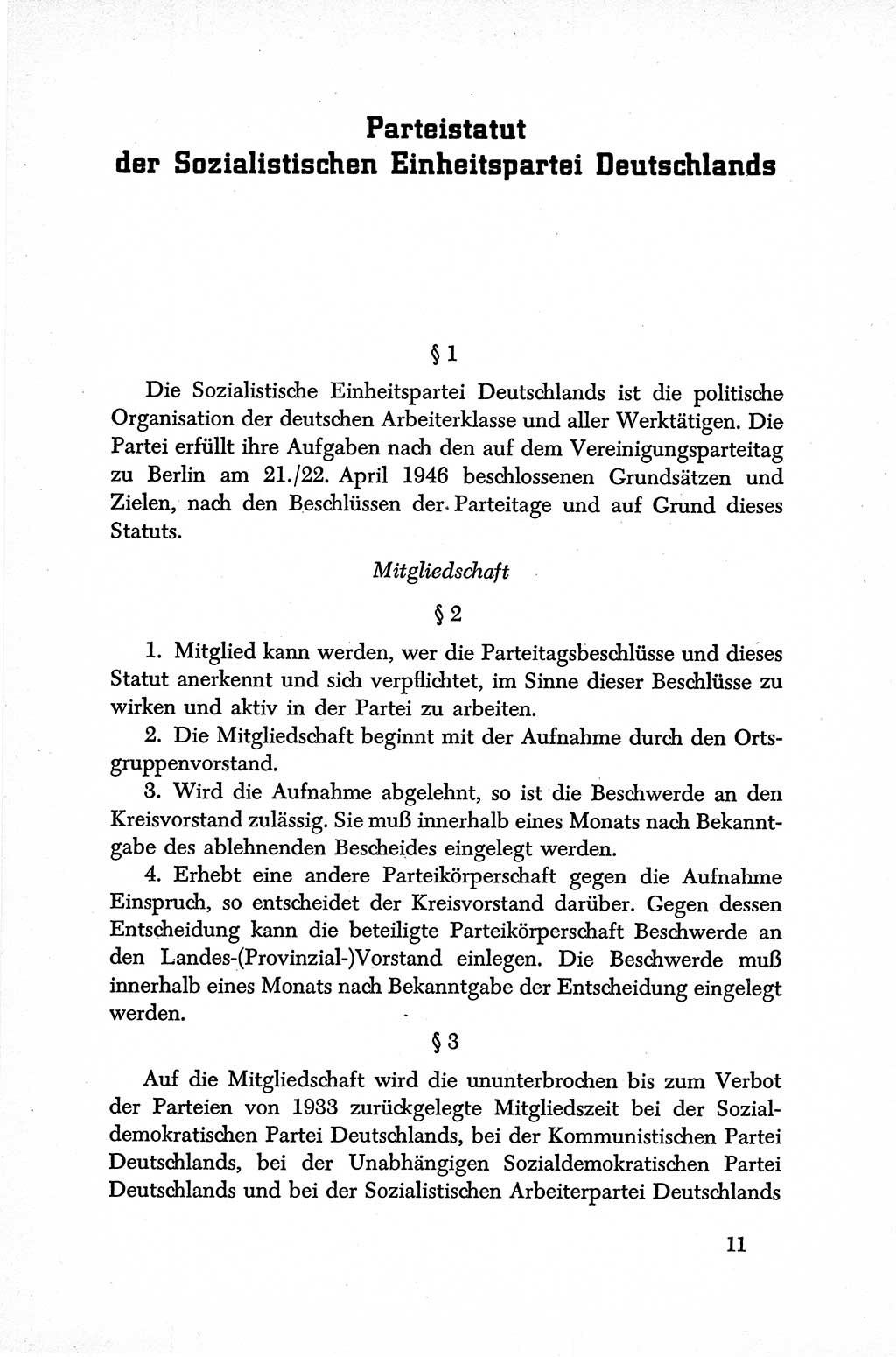 Dokumente der Sozialistischen Einheitspartei Deutschlands (SED) [Sowjetische Besatzungszone (SBZ) Deutschlands] 1946-1948, Seite 11 (Dok. SED SBZ Dtl. 1946-1948, S. 11)