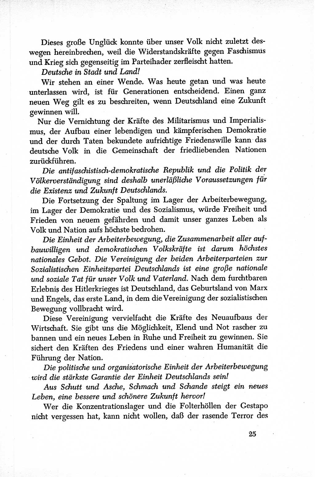 Dokumente der Sozialistischen Einheitspartei Deutschlands (SED) [Sowjetische Besatzungszone (SBZ) Deutschlands] 1946-1948, Seite 25 (Dok. SED SBZ Dtl. 1946-1948, S. 25)