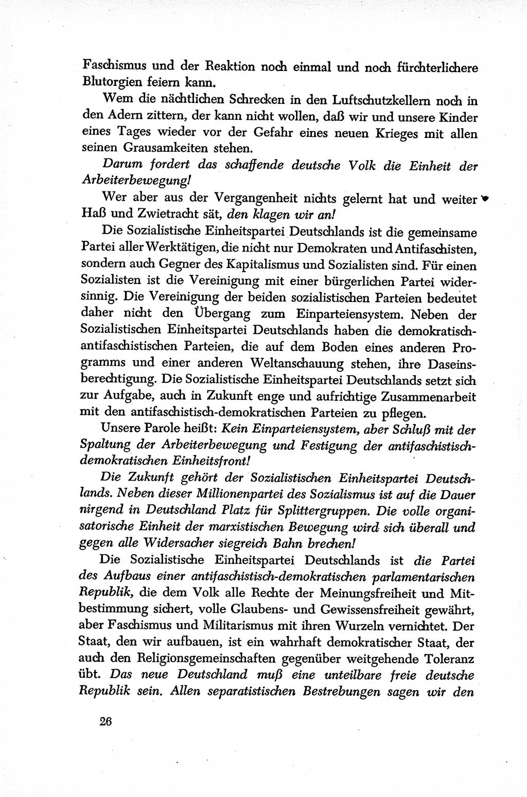 Dokumente der Sozialistischen Einheitspartei Deutschlands (SED) [Sowjetische Besatzungszone (SBZ) Deutschlands] 1946-1948, Seite 26 (Dok. SED SBZ Dtl. 1946-1948, S. 26)