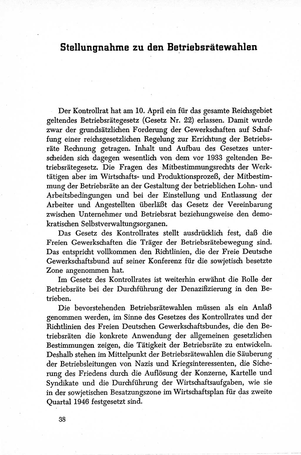 Dokumente der Sozialistischen Einheitspartei Deutschlands (SED) [Sowjetische Besatzungszone (SBZ) Deutschlands] 1946-1948, Seite 38 (Dok. SED SBZ Dtl. 1946-1948, S. 38)