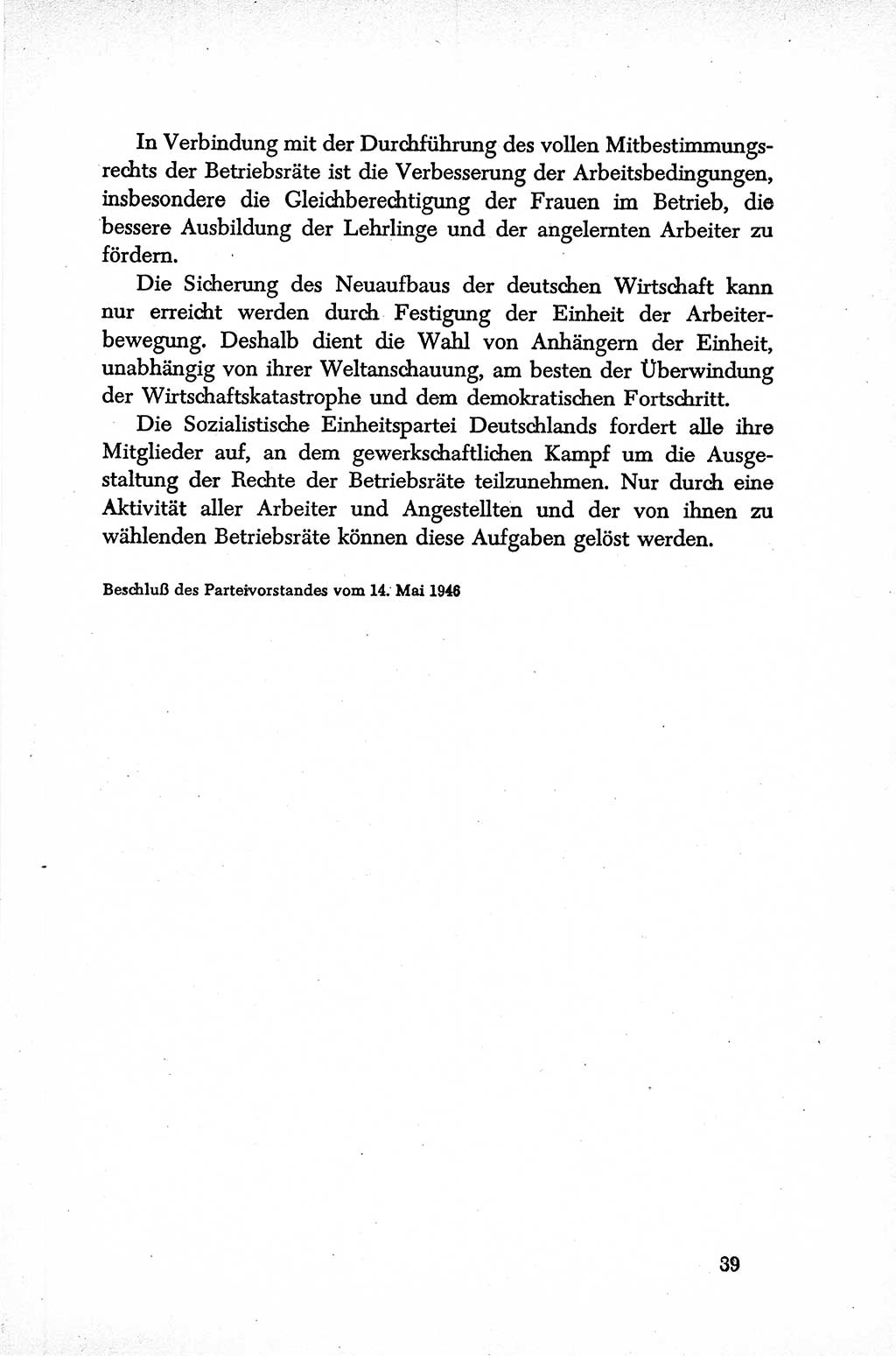 Dokumente der Sozialistischen Einheitspartei Deutschlands (SED) [Sowjetische Besatzungszone (SBZ) Deutschlands] 1946-1948, Seite 39 (Dok. SED SBZ Dtl. 1946-1948, S. 39)