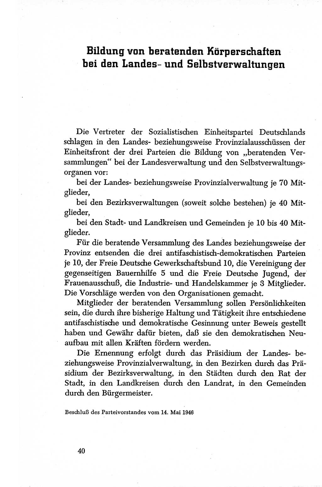 Dokumente der Sozialistischen Einheitspartei Deutschlands (SED) [Sowjetische Besatzungszone (SBZ) Deutschlands] 1946-1948, Seite 40 (Dok. SED SBZ Dtl. 1946-1948, S. 40)