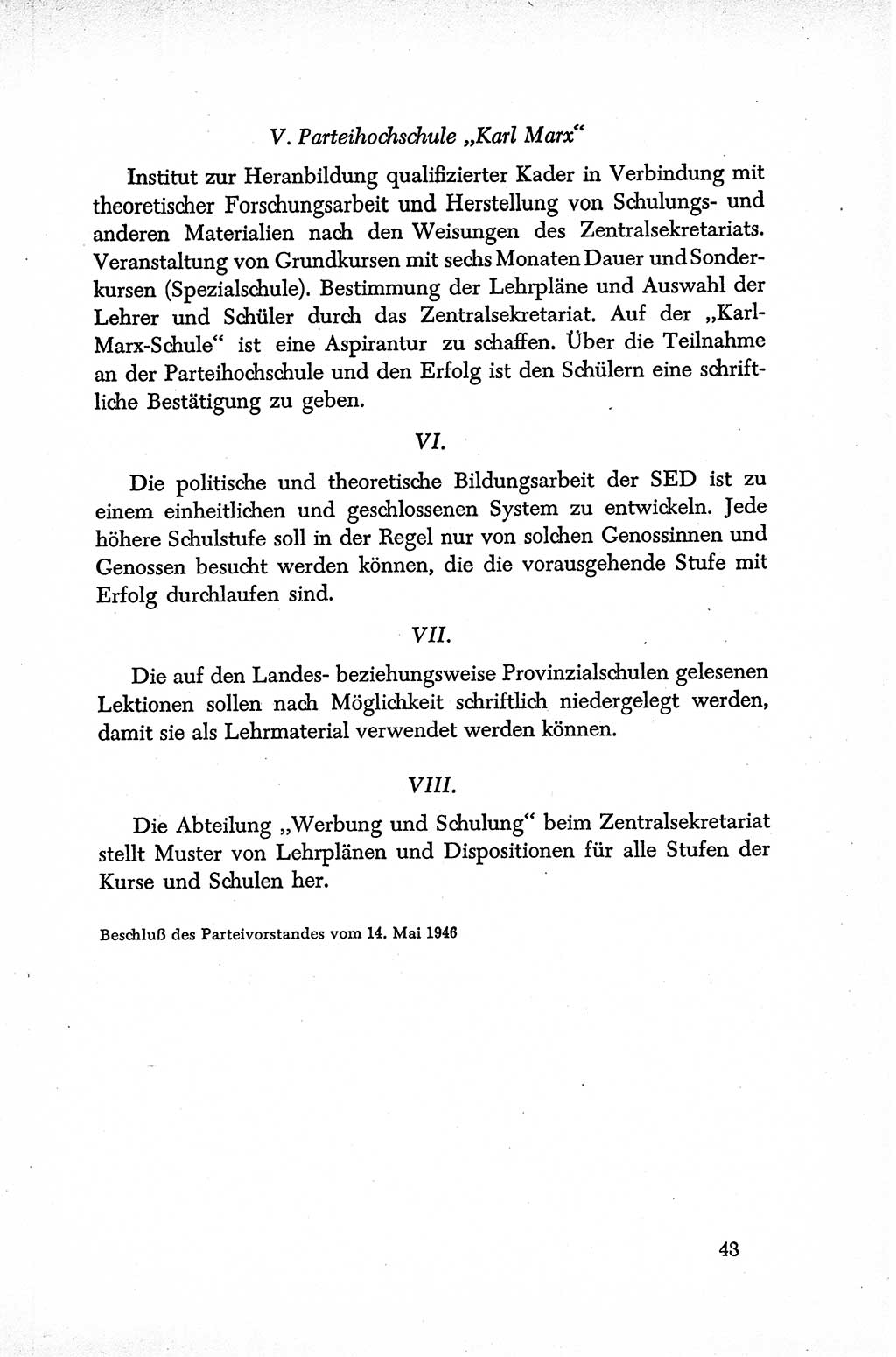Dokumente der Sozialistischen Einheitspartei Deutschlands (SED) [Sowjetische Besatzungszone (SBZ) Deutschlands] 1946-1948, Seite 43 (Dok. SED SBZ Dtl. 1946-1948, S. 43)