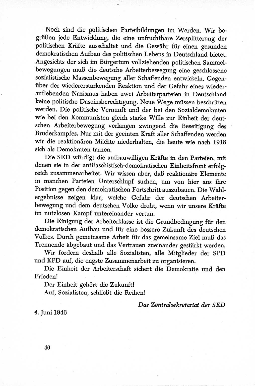 Dokumente der Sozialistischen Einheitspartei Deutschlands (SED) [Sowjetische Besatzungszone (SBZ) Deutschlands] 1946-1948, Seite 46 (Dok. SED SBZ Dtl. 1946-1948, S. 46)