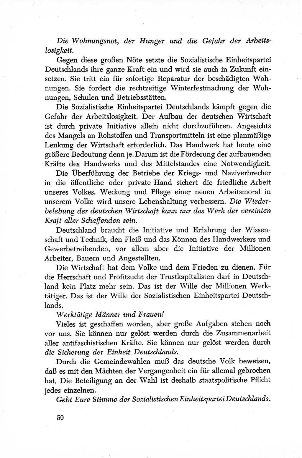 Dokumente der Sozialistischen Einheitspartei Deutschlands (SED) [Sowjetische Besatzungszone (SBZ) Deutschlands] 1946-1948, Seite 50 (Dok. SED SBZ Dtl. 1946-1948, S. 50)