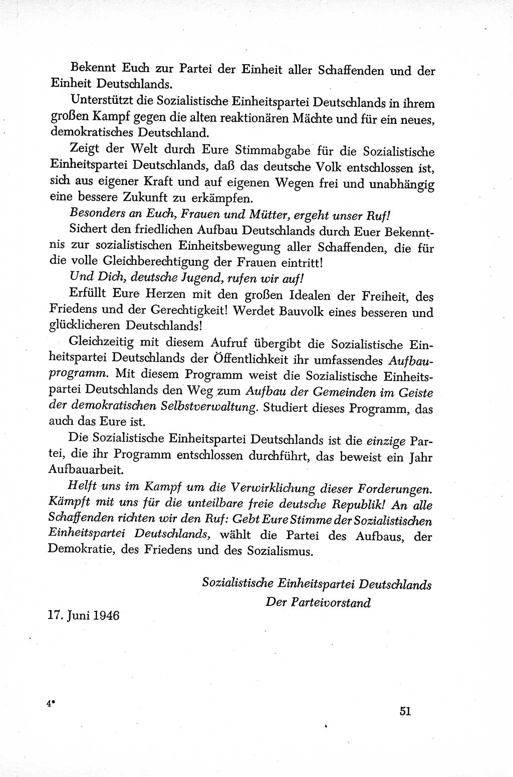 Dokumente der Sozialistischen Einheitspartei Deutschlands (SED) [Sowjetische Besatzungszone (SBZ) Deutschlands] 1946-1948, Seite 51 (Dok. SED SBZ Dtl. 1946-1948, S. 51)