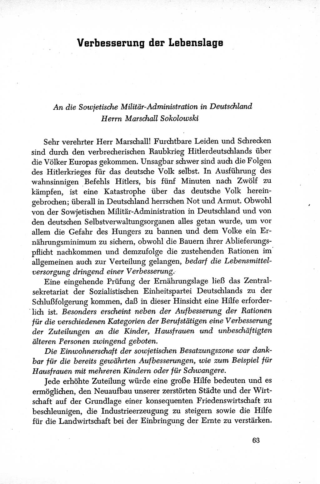 Dokumente der Sozialistischen Einheitspartei Deutschlands (SED) [Sowjetische Besatzungszone (SBZ) Deutschlands] 1946-1948, Seite 63 (Dok. SED SBZ Dtl. 1946-1948, S. 63)