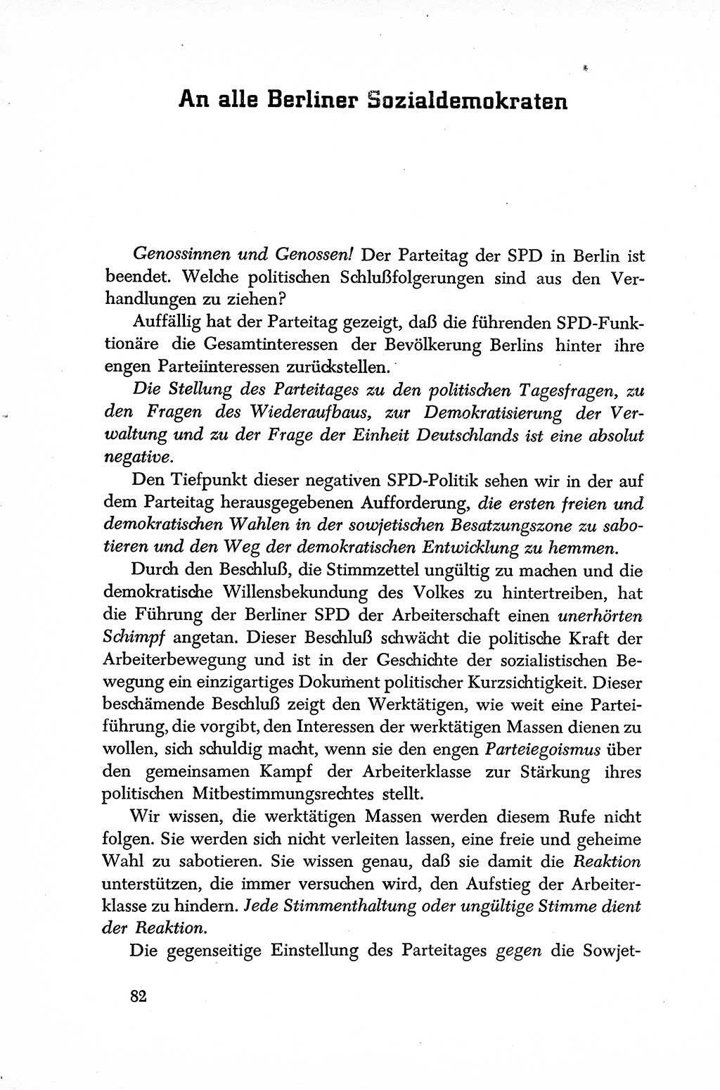 Dokumente der Sozialistischen Einheitspartei Deutschlands (SED) [Sowjetische Besatzungszone (SBZ) Deutschlands] 1946-1948, Seite 82 (Dok. SED SBZ Dtl. 1946-1948, S. 82)