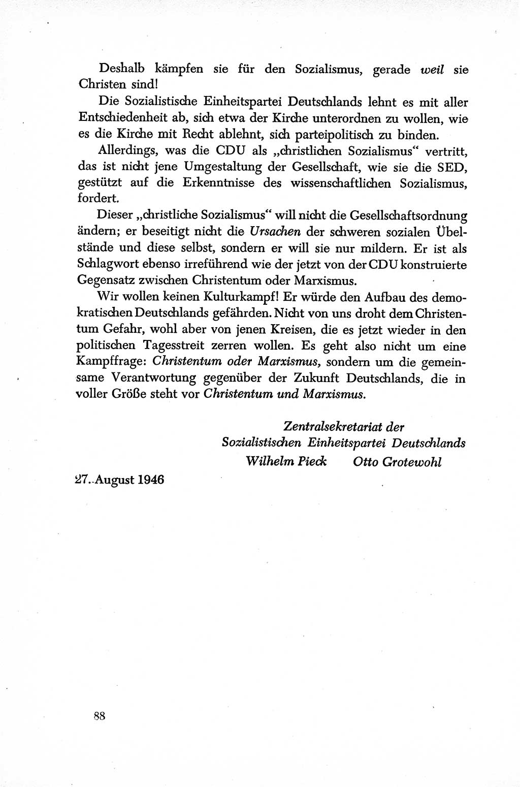 Dokumente der Sozialistischen Einheitspartei Deutschlands (SED) [Sowjetische Besatzungszone (SBZ) Deutschlands] 1946-1948, Seite 88 (Dok. SED SBZ Dtl. 1946-1948, S. 88)
