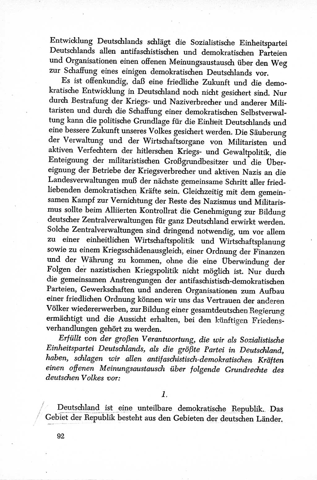 Dokumente der Sozialistischen Einheitspartei Deutschlands (SED) [Sowjetische Besatzungszone (SBZ) Deutschlands] 1946-1948, Seite 92 (Dok. SED SBZ Dtl. 1946-1948, S. 92)