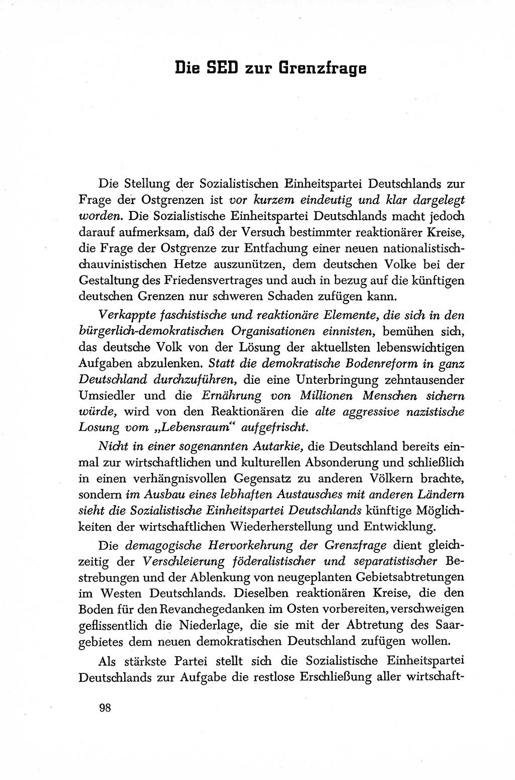 Dokumente der Sozialistischen Einheitspartei Deutschlands (SED) [Sowjetische Besatzungszone (SBZ) Deutschlands] 1946-1948, Seite 98 (Dok. SED SBZ Dtl. 1946-1948, S. 98)