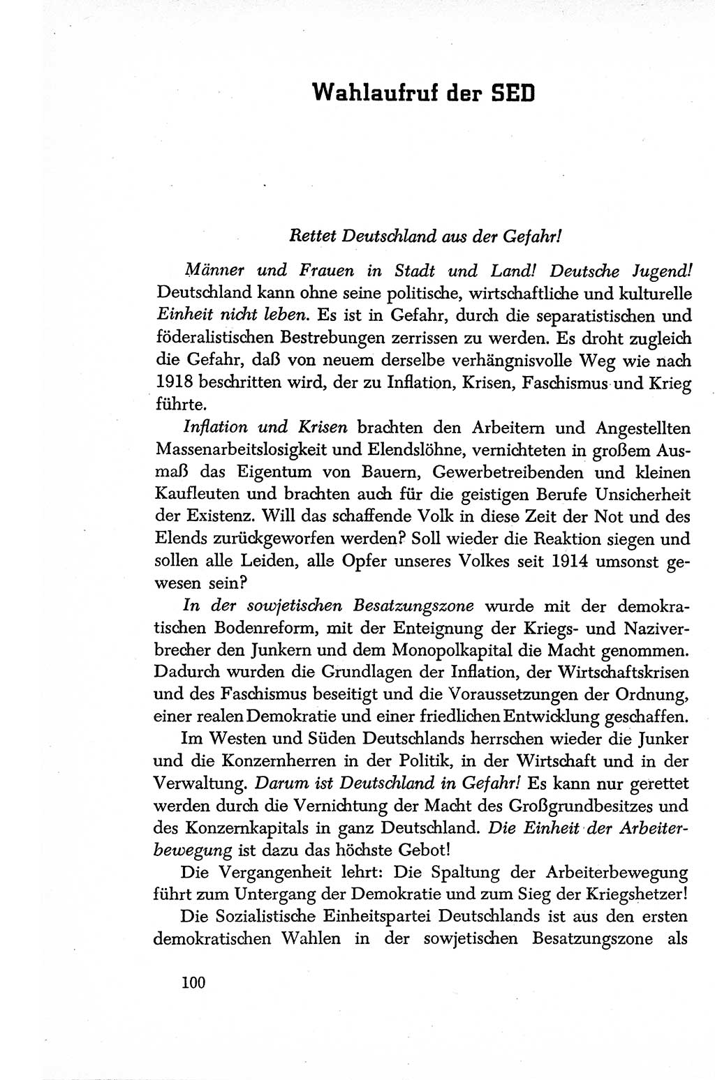 Dokumente der Sozialistischen Einheitspartei Deutschlands (SED) [Sowjetische Besatzungszone (SBZ) Deutschlands] 1946-1948, Seite 100 (Dok. SED SBZ Dtl. 1946-1948, S. 100)