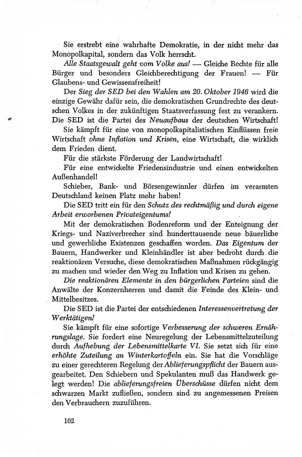 Dokumente der Sozialistischen Einheitspartei Deutschlands (SED) [Sowjetische Besatzungszone (SBZ) Deutschlands] 1946-1948, Seite 102 (Dok. SED SBZ Dtl. 1946-1948, S. 102)