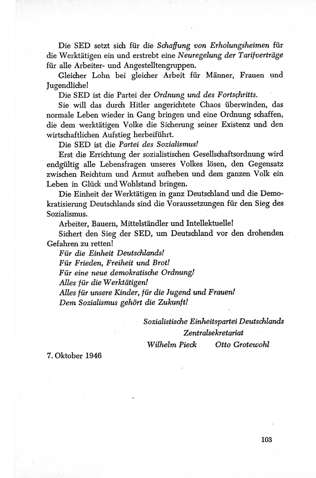 Dokumente der Sozialistischen Einheitspartei Deutschlands (SED) [Sowjetische Besatzungszone (SBZ) Deutschlands] 1946-1948, Seite 103 (Dok. SED SBZ Dtl. 1946-1948, S. 103)
