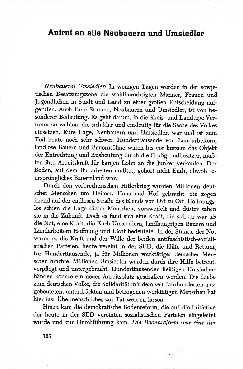 Dokumente der Sozialistischen Einheitspartei Deutschlands (SED) [Sowjetische Besatzungszone (SBZ) Deutschlands] 1946-1948, Seite 106 (Dok. SED SBZ Dtl. 1946-1948, S. 106)