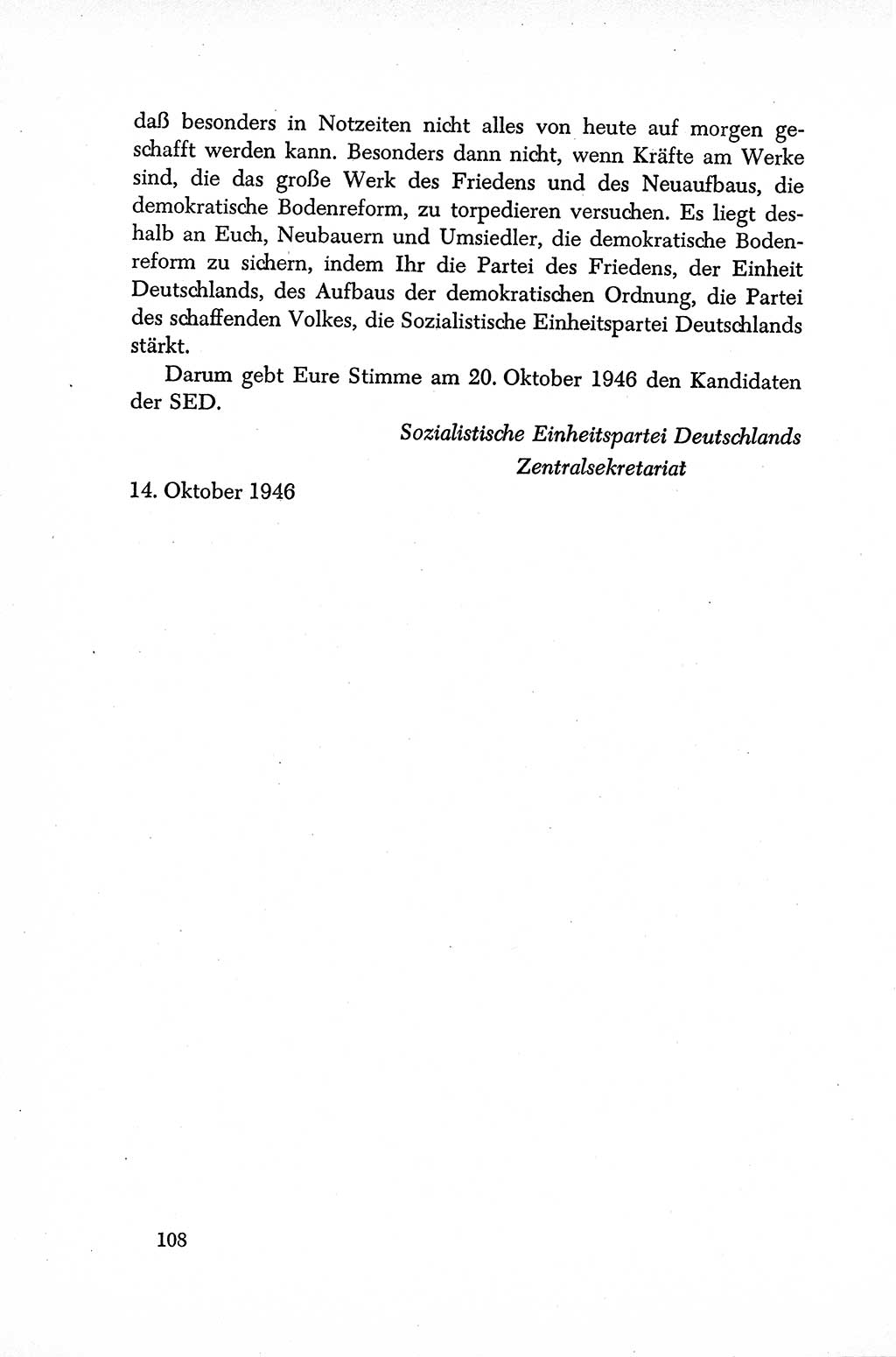 Dokumente der Sozialistischen Einheitspartei Deutschlands (SED) [Sowjetische Besatzungszone (SBZ) Deutschlands] 1946-1948, Seite 108 (Dok. SED SBZ Dtl. 1946-1948, S. 108)