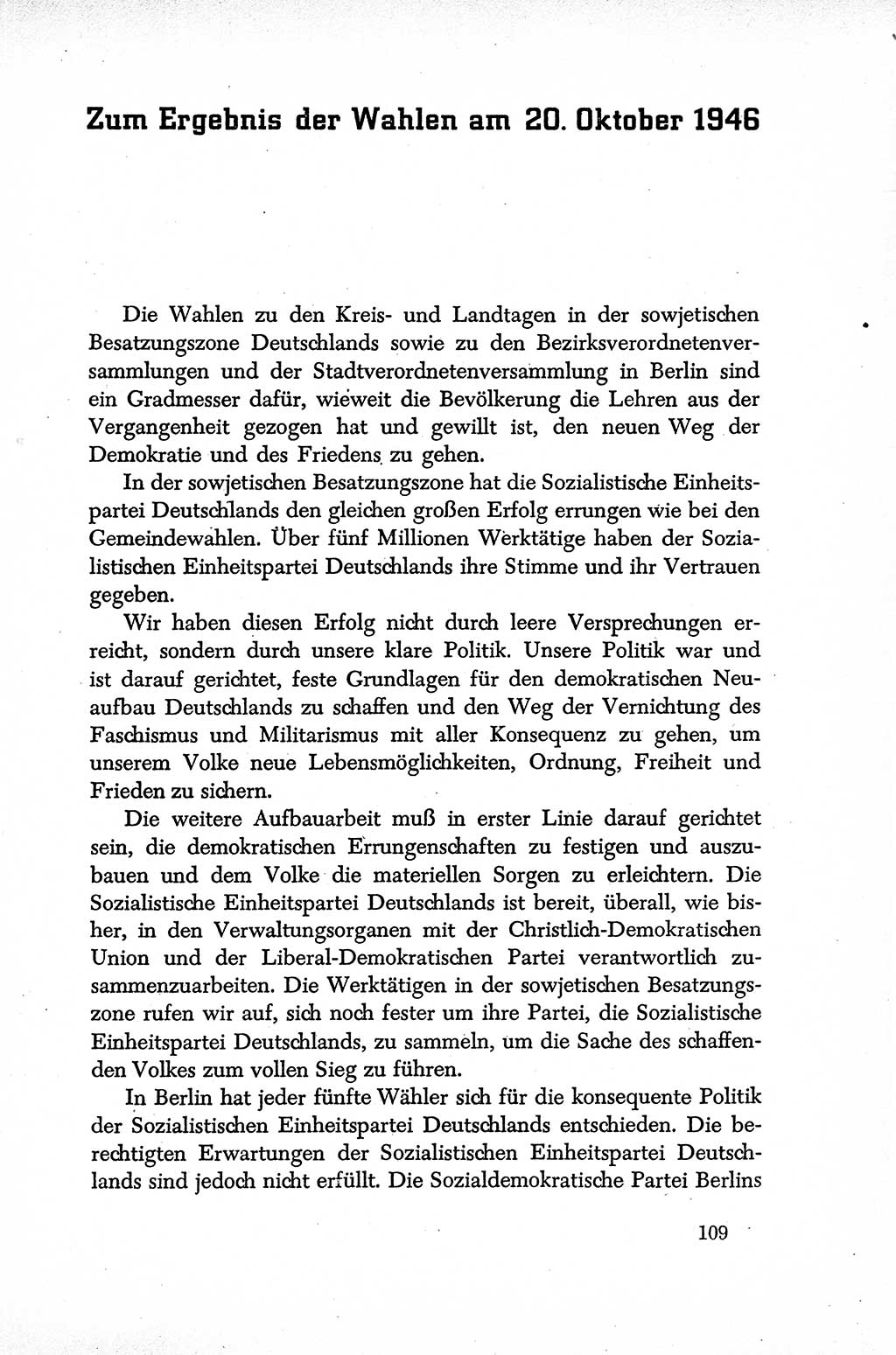 Dokumente der Sozialistischen Einheitspartei Deutschlands (SED) [Sowjetische Besatzungszone (SBZ) Deutschlands] 1946-1948, Seite 109 (Dok. SED SBZ Dtl. 1946-1948, S. 109)