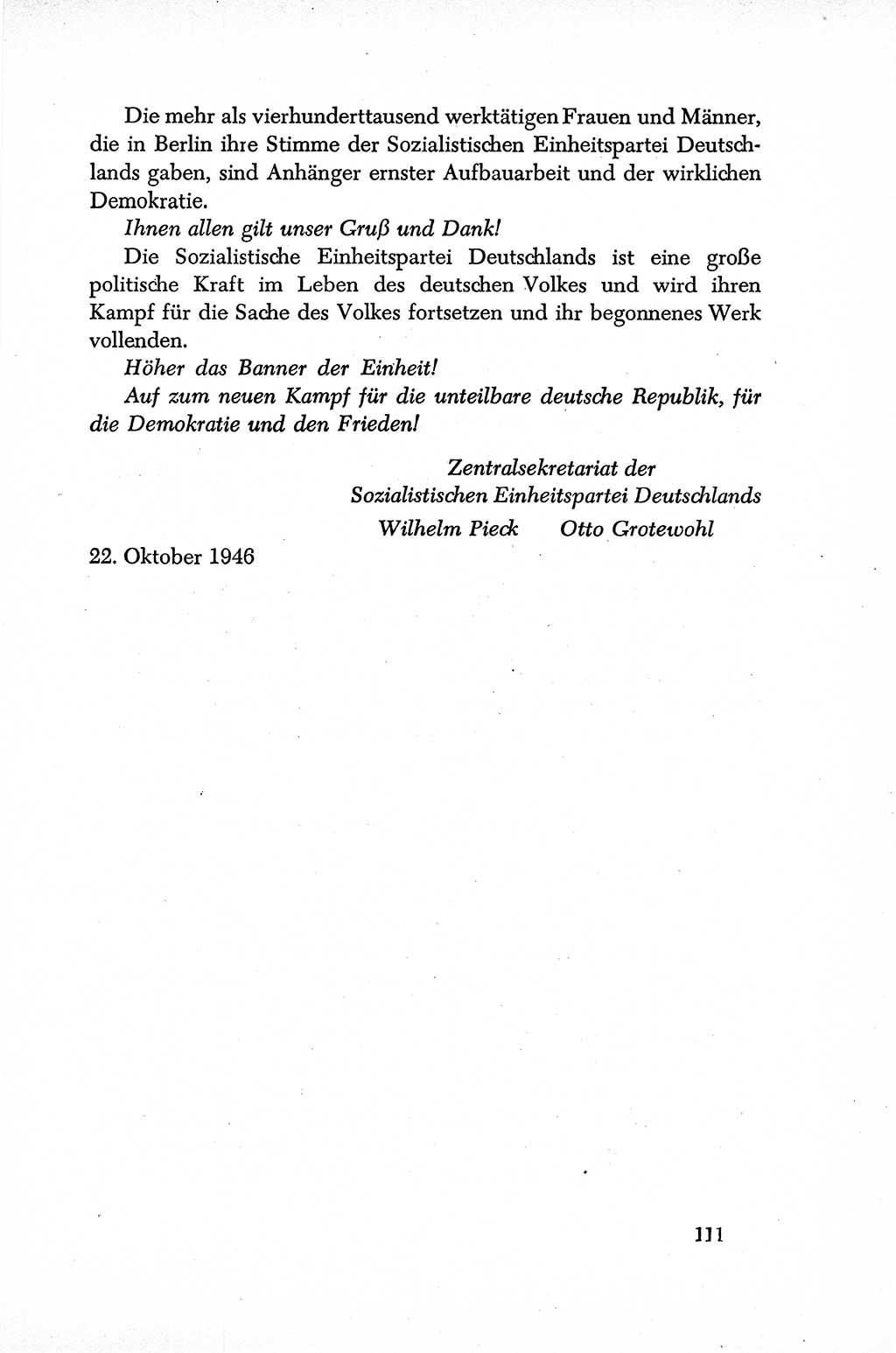 Dokumente der Sozialistischen Einheitspartei Deutschlands (SED) [Sowjetische Besatzungszone (SBZ) Deutschlands] 1946-1948, Seite 111 (Dok. SED SBZ Dtl. 1946-1948, S. 111)
