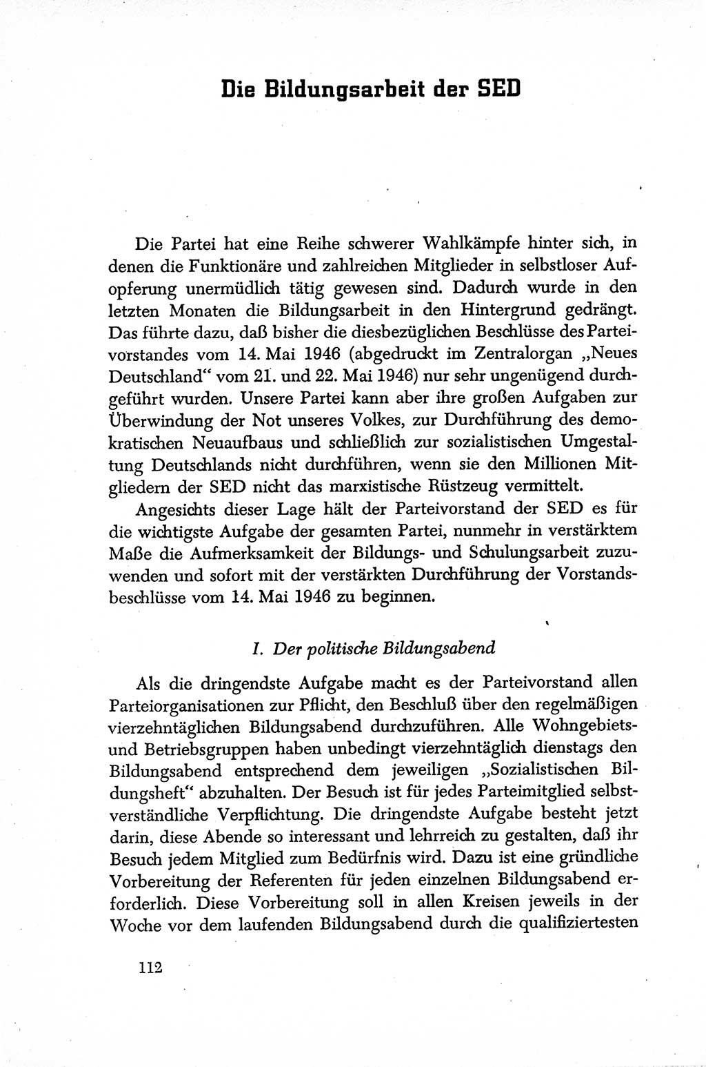 Dokumente der Sozialistischen Einheitspartei Deutschlands (SED) [Sowjetische Besatzungszone (SBZ) Deutschlands] 1946-1948, Seite 112 (Dok. SED SBZ Dtl. 1946-1948, S. 112)