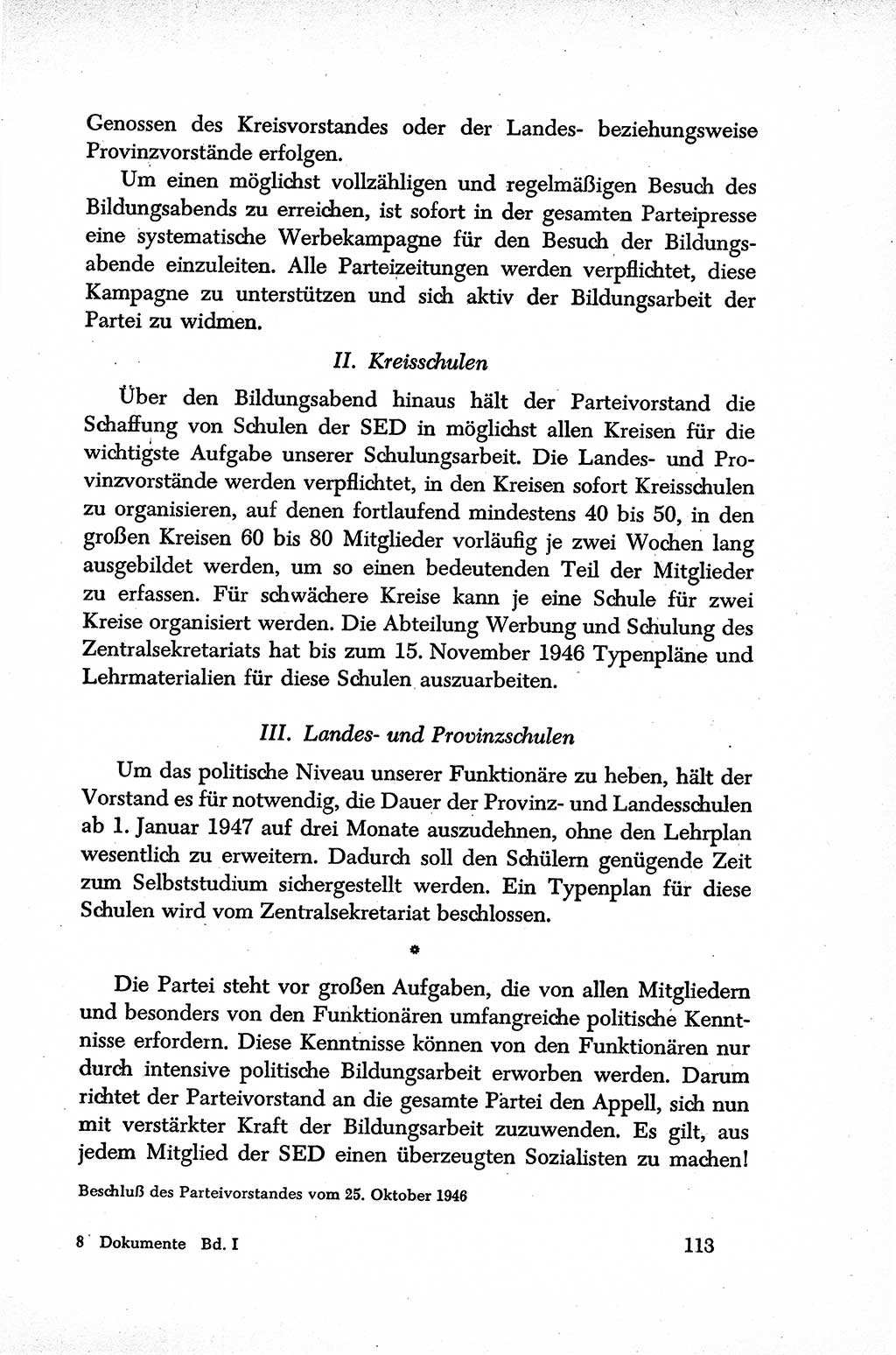 Dokumente der Sozialistischen Einheitspartei Deutschlands (SED) [Sowjetische Besatzungszone (SBZ) Deutschlands] 1946-1948, Seite 113 (Dok. SED SBZ Dtl. 1946-1948, S. 113)