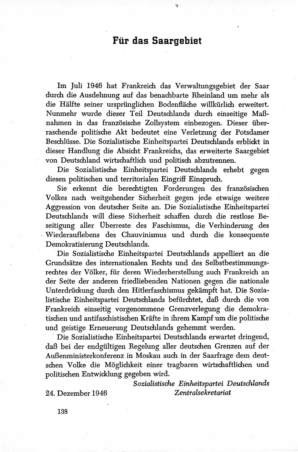 Dokumente der Sozialistischen Einheitspartei Deutschlands (SED) [Sowjetische Besatzungszone (SBZ) Deutschlands] 1946-1948, Seite 138 (Dok. SED SBZ Dtl. 1946-1948, S. 138)