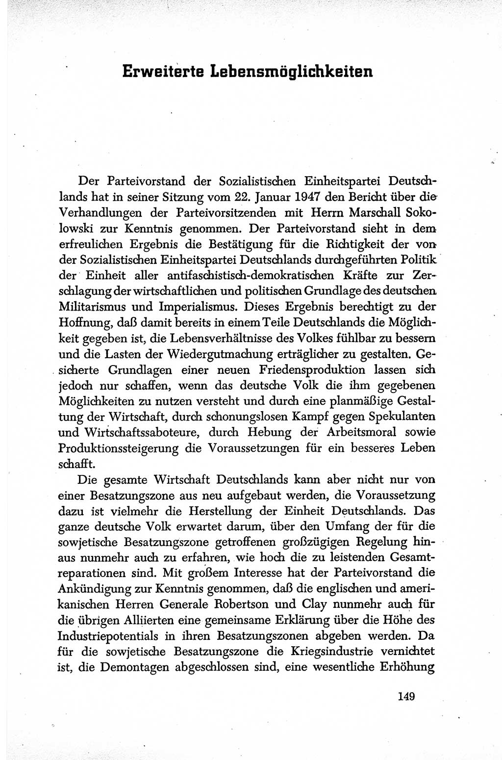 Dokumente der Sozialistischen Einheitspartei Deutschlands (SED) [Sowjetische Besatzungszone (SBZ) Deutschlands] 1946-1948, Seite 149 (Dok. SED SBZ Dtl. 1946-1948, S. 149)