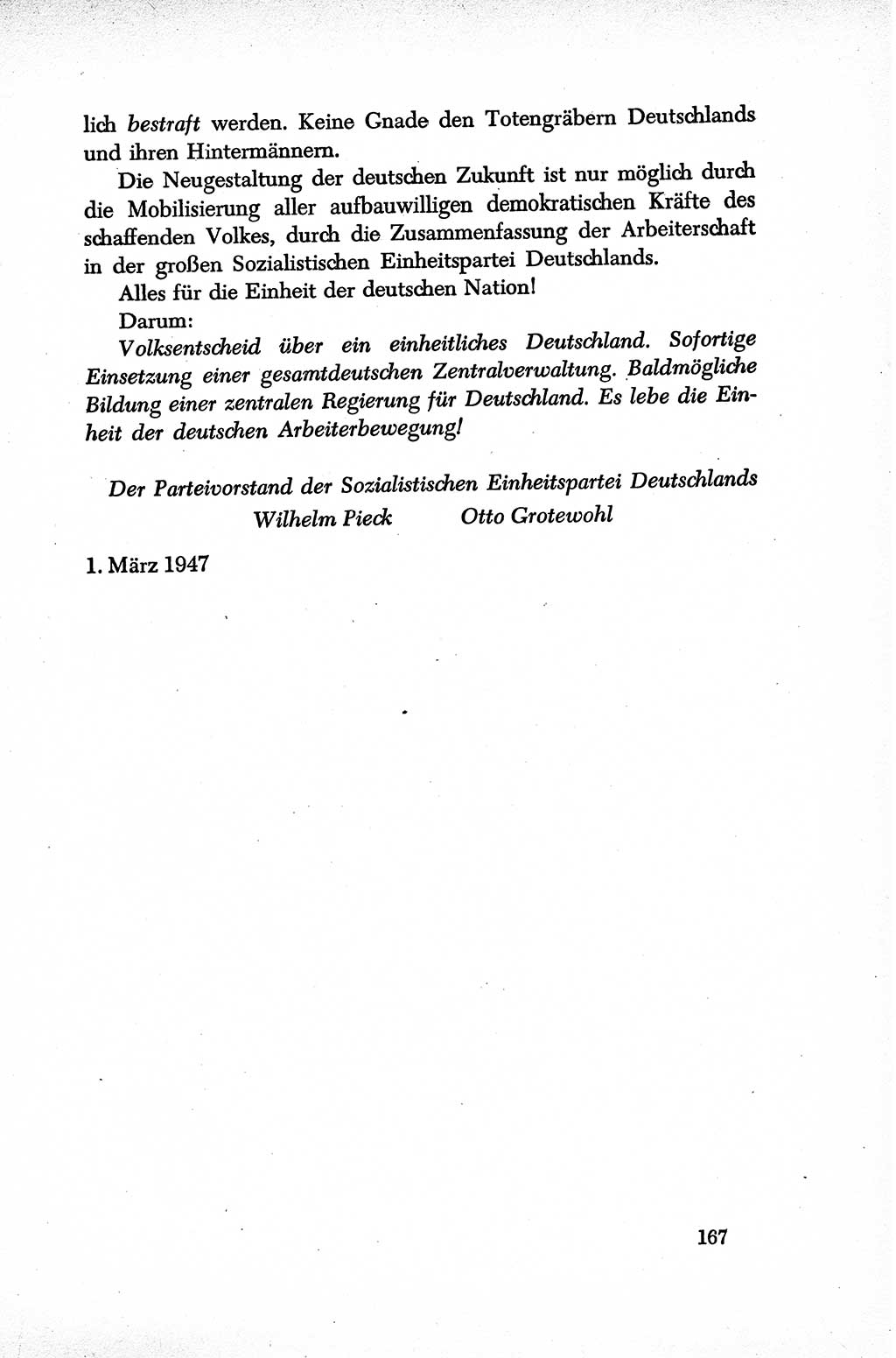 Dokumente der Sozialistischen Einheitspartei Deutschlands (SED) [Sowjetische Besatzungszone (SBZ) Deutschlands] 1946-1948, Seite 167 (Dok. SED SBZ Dtl. 1946-1948, S. 167)