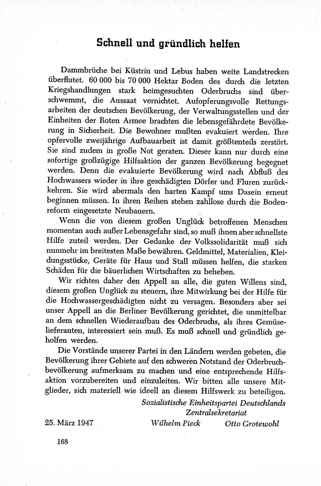 Dokumente der Sozialistischen Einheitspartei Deutschlands (SED) [Sowjetische Besatzungszone (SBZ) Deutschlands] 1946-1948, Seite 168 (Dok. SED SBZ Dtl. 1946-1948, S. 168)