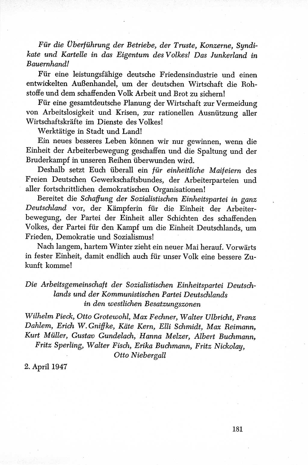 Dokumente der Sozialistischen Einheitspartei Deutschlands (SED) [Sowjetische Besatzungszone (SBZ) Deutschlands] 1946-1948, Seite 181 (Dok. SED SBZ Dtl. 1946-1948, S. 181)