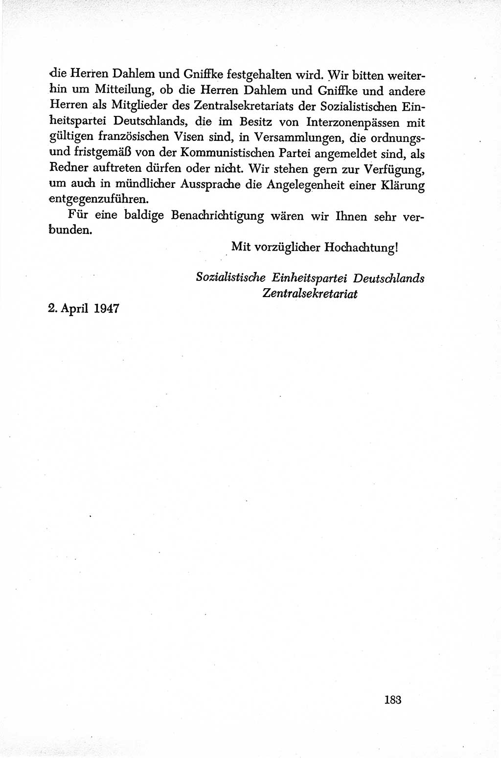 Dokumente der Sozialistischen Einheitspartei Deutschlands (SED) [Sowjetische Besatzungszone (SBZ) Deutschlands] 1946-1948, Seite 183 (Dok. SED SBZ Dtl. 1946-1948, S. 183)