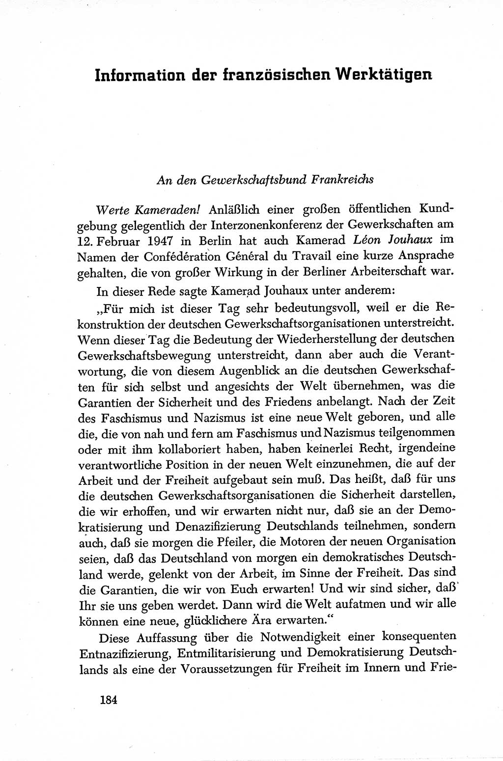 Dokumente der Sozialistischen Einheitspartei Deutschlands (SED) [Sowjetische Besatzungszone (SBZ) Deutschlands] 1946-1948, Seite 184 (Dok. SED SBZ Dtl. 1946-1948, S. 184)