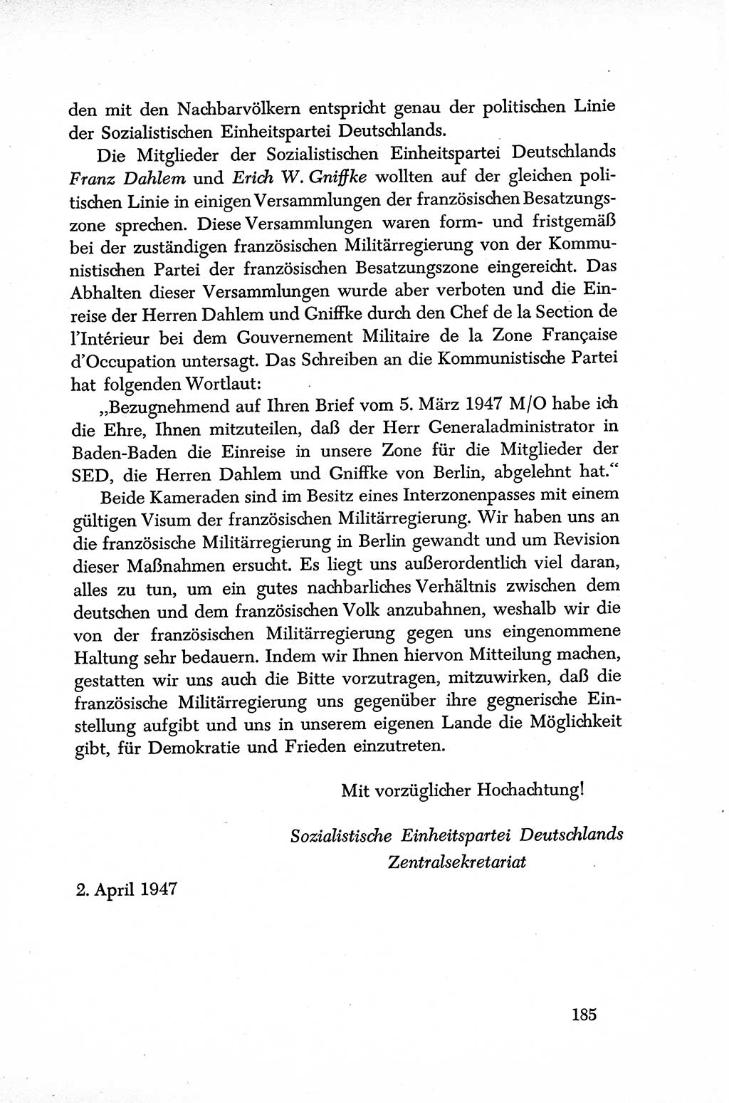 Dokumente der Sozialistischen Einheitspartei Deutschlands (SED) [Sowjetische Besatzungszone (SBZ) Deutschlands] 1946-1948, Seite 185 (Dok. SED SBZ Dtl. 1946-1948, S. 185)