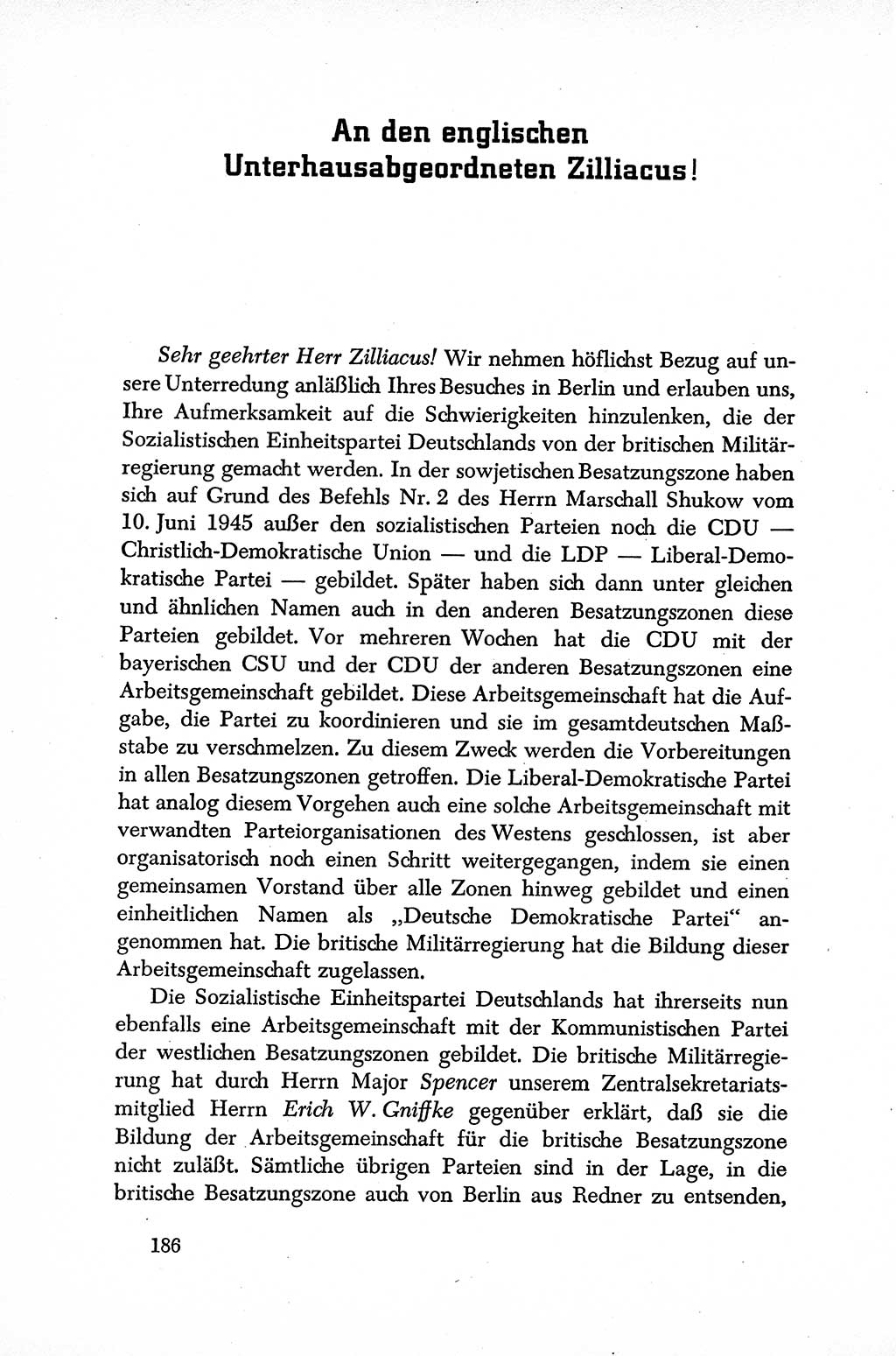 Dokumente der Sozialistischen Einheitspartei Deutschlands (SED) [Sowjetische Besatzungszone (SBZ) Deutschlands] 1946-1948, Seite 186 (Dok. SED SBZ Dtl. 1946-1948, S. 186)