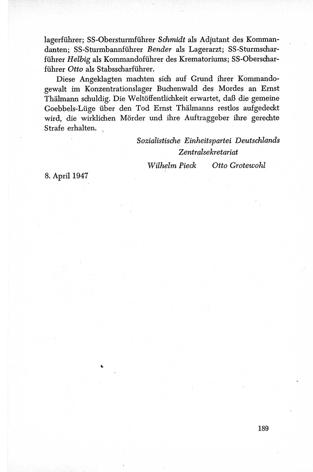 Dokumente der Sozialistischen Einheitspartei Deutschlands (SED) [Sowjetische Besatzungszone (SBZ) Deutschlands] 1946-1948, Seite 189 (Dok. SED SBZ Dtl. 1946-1948, S. 189)