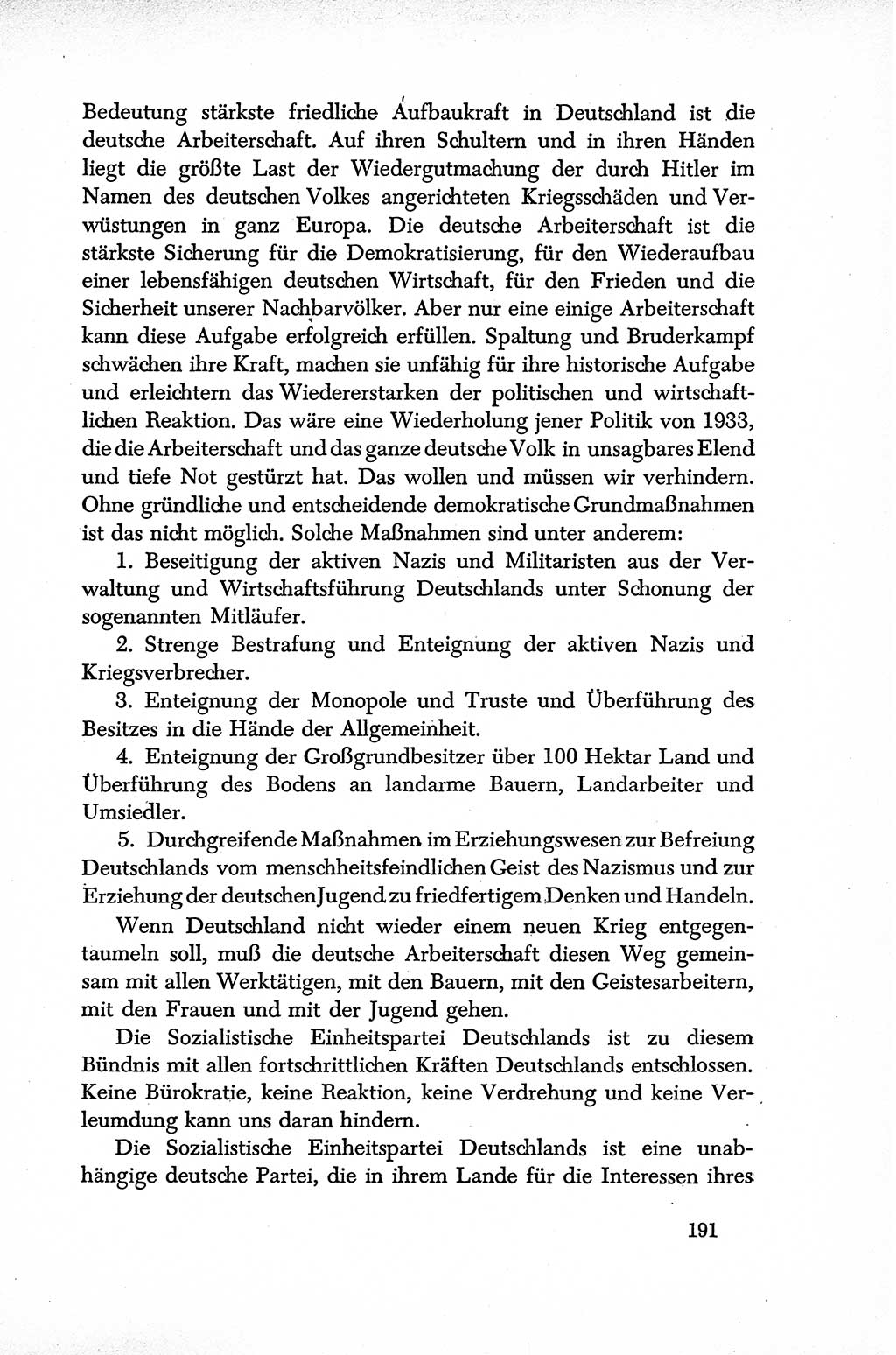Dokumente der Sozialistischen Einheitspartei Deutschlands (SED) [Sowjetische Besatzungszone (SBZ) Deutschlands] 1946-1948, Seite 191 (Dok. SED SBZ Dtl. 1946-1948, S. 191)