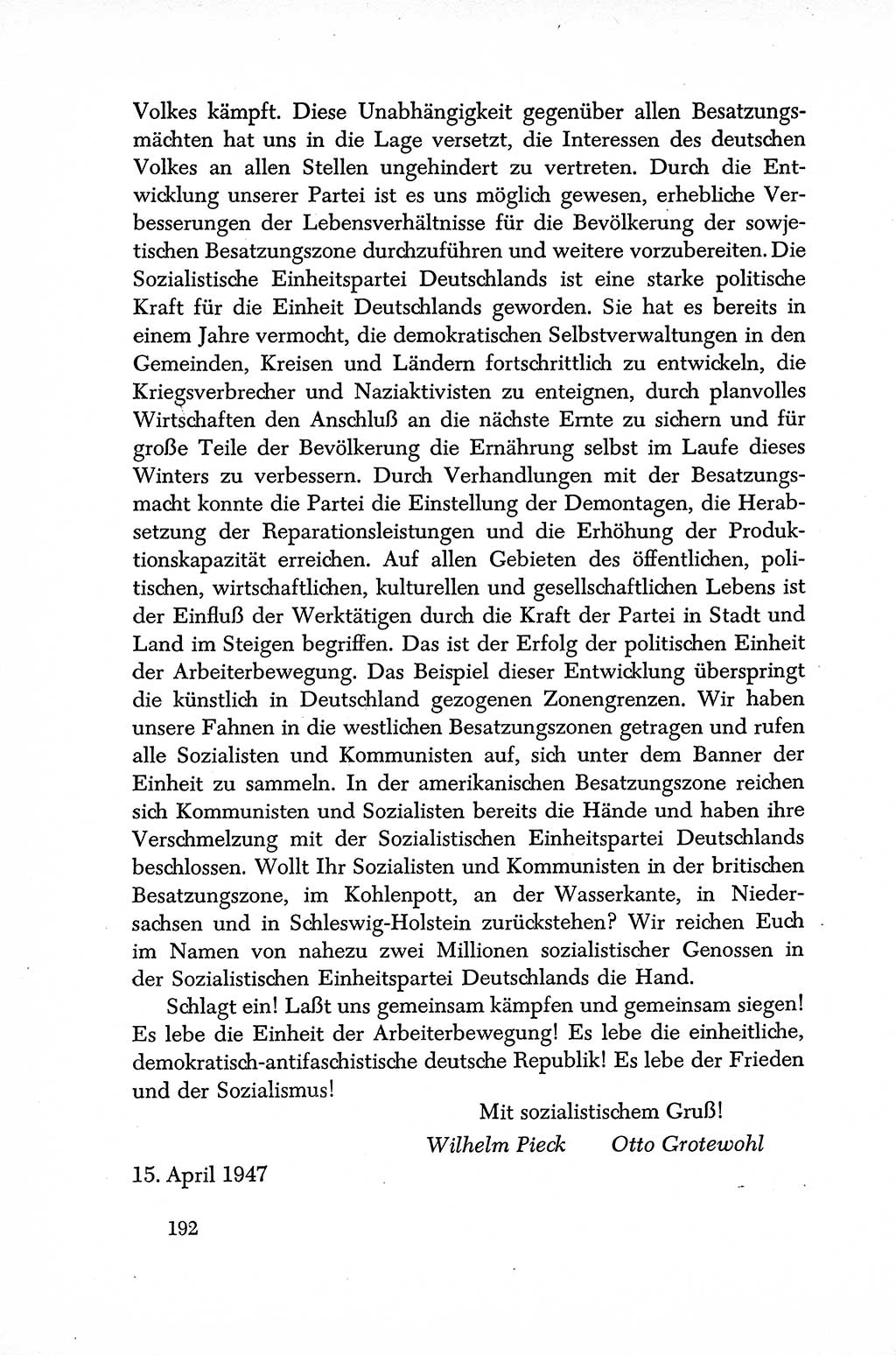 Dokumente der Sozialistischen Einheitspartei Deutschlands (SED) [Sowjetische Besatzungszone (SBZ) Deutschlands] 1946-1948, Seite 192 (Dok. SED SBZ Dtl. 1946-1948, S. 192)