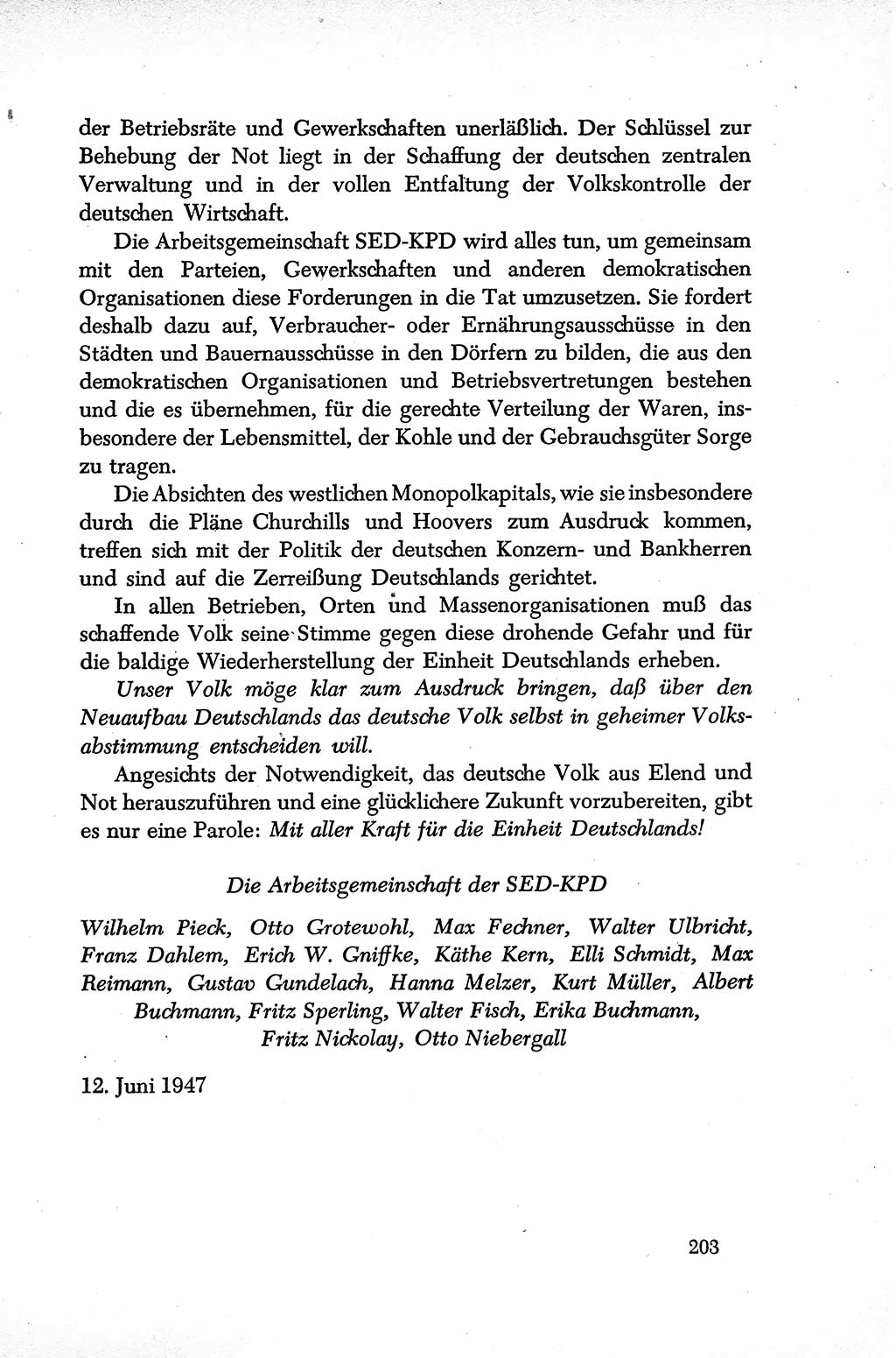 Dokumente der Sozialistischen Einheitspartei Deutschlands (SED) [Sowjetische Besatzungszone (SBZ) Deutschlands] 1946-1948, Seite 203 (Dok. SED SBZ Dtl. 1946-1948, S. 203)