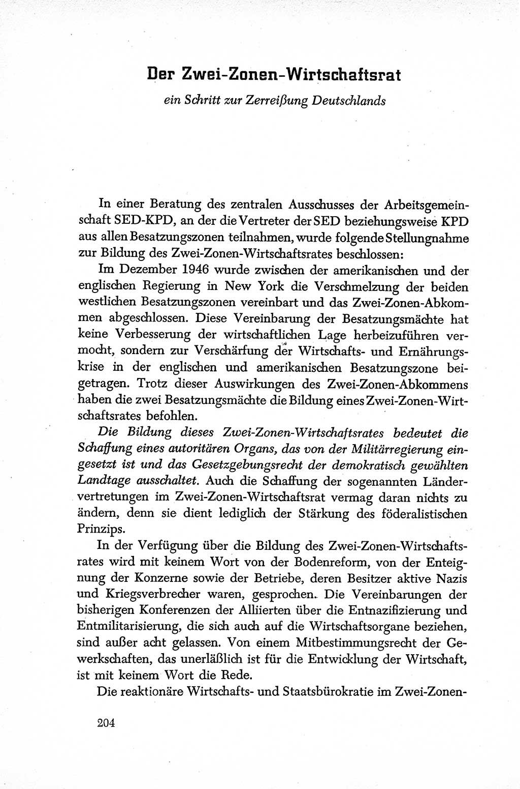 Dokumente der Sozialistischen Einheitspartei Deutschlands (SED) [Sowjetische Besatzungszone (SBZ) Deutschlands] 1946-1948, Seite 204 (Dok. SED SBZ Dtl. 1946-1948, S. 204)